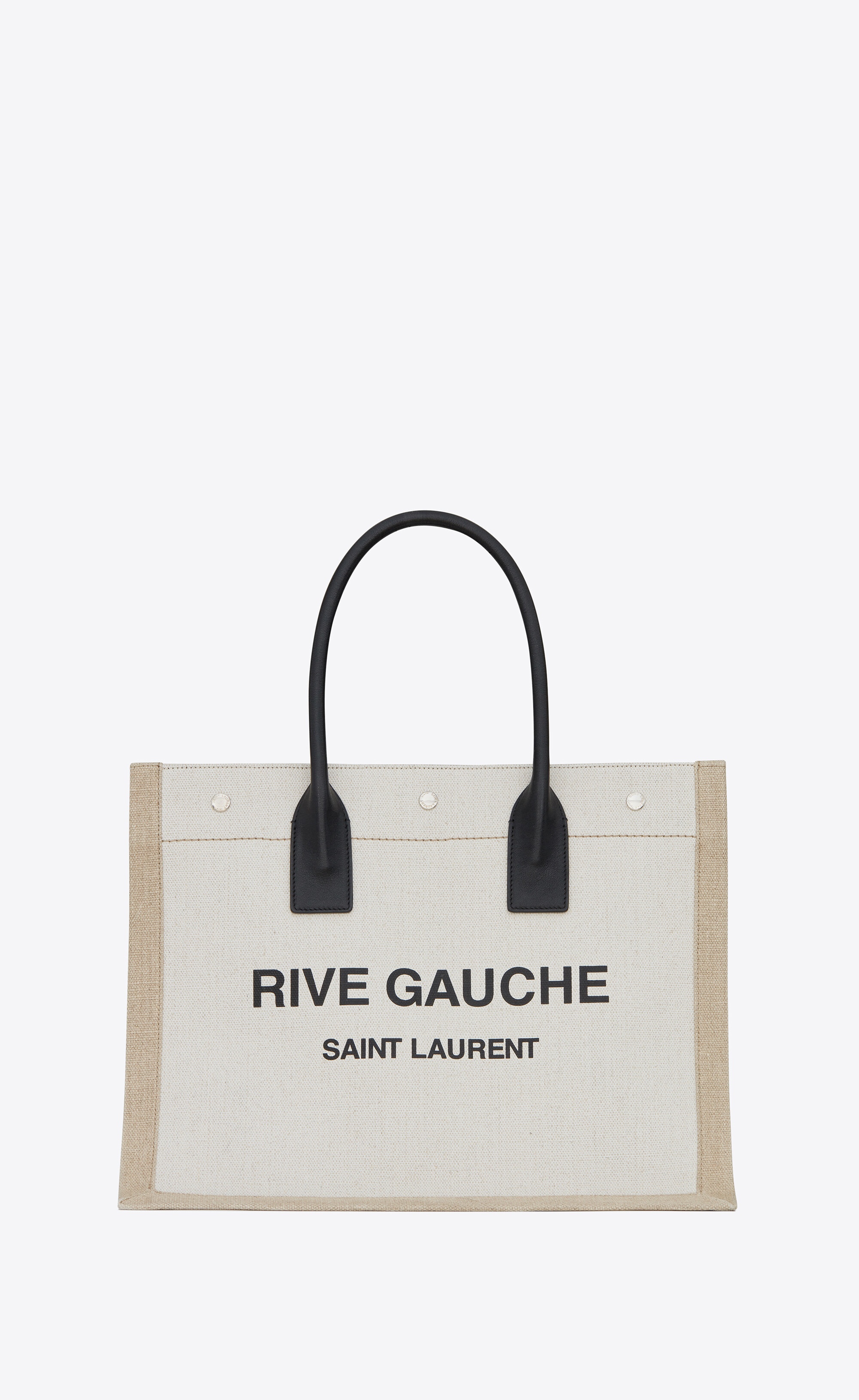 rive gauche small tote bag in linen and leather - 1