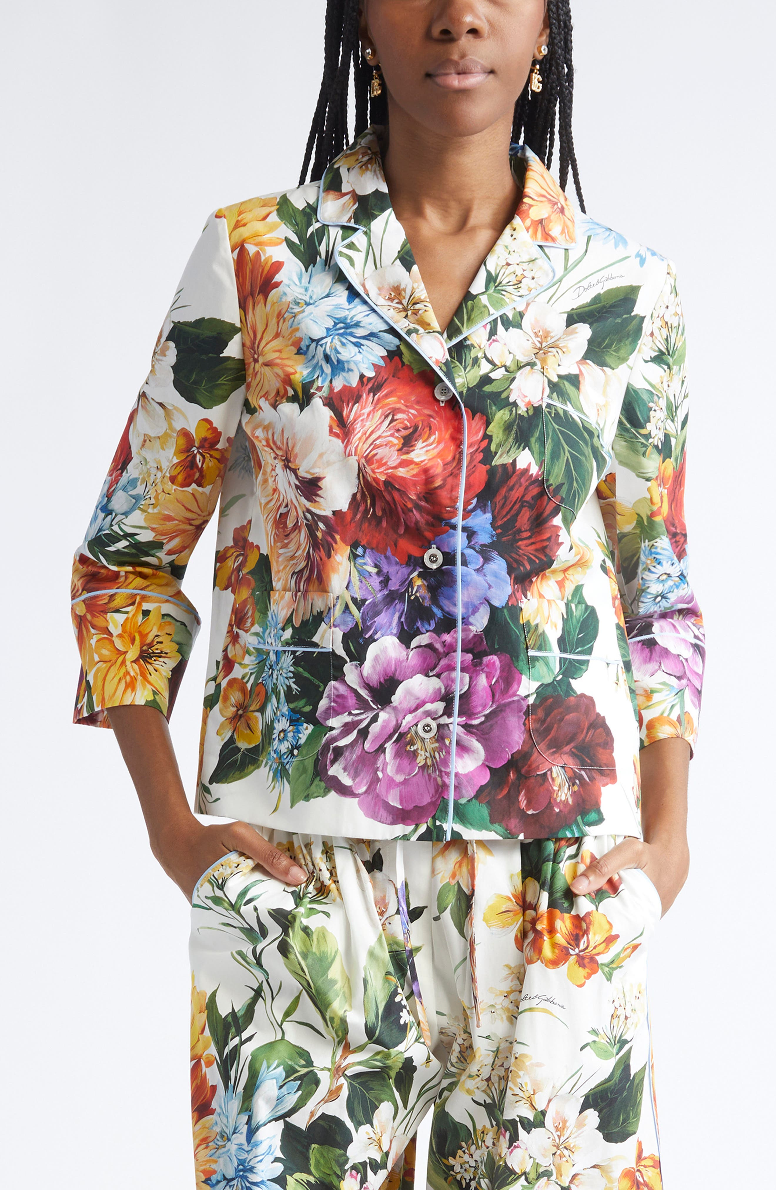 Dolce&Gabbana Floral Button-Up Top in Ha5Pc B.fiori Cret. F.bco at Nordstrom - 1