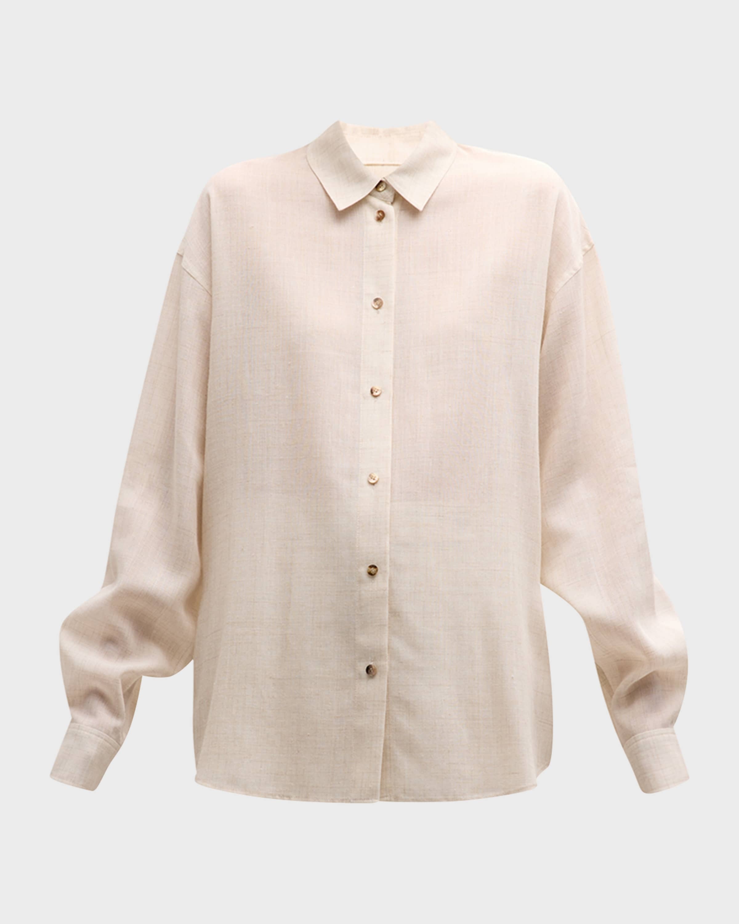 Button-Front Belted Linen Shirt - 1