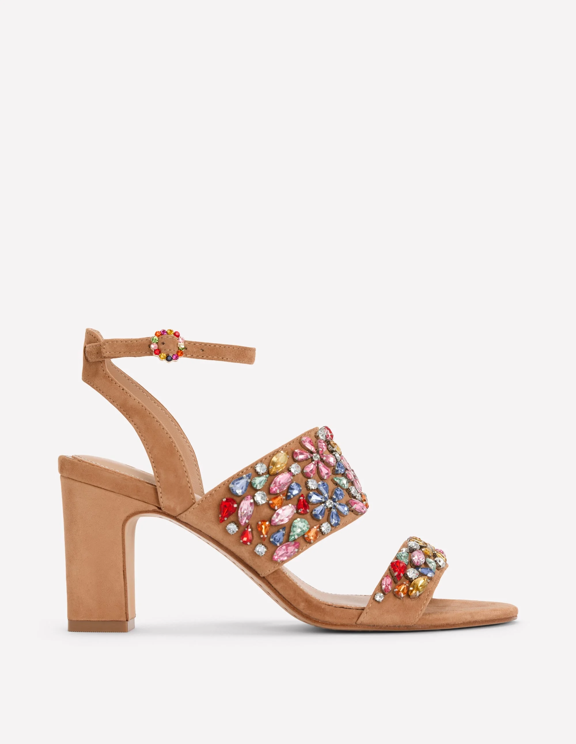 Embellished Block Heel Sandal-Tan Embellished - 1