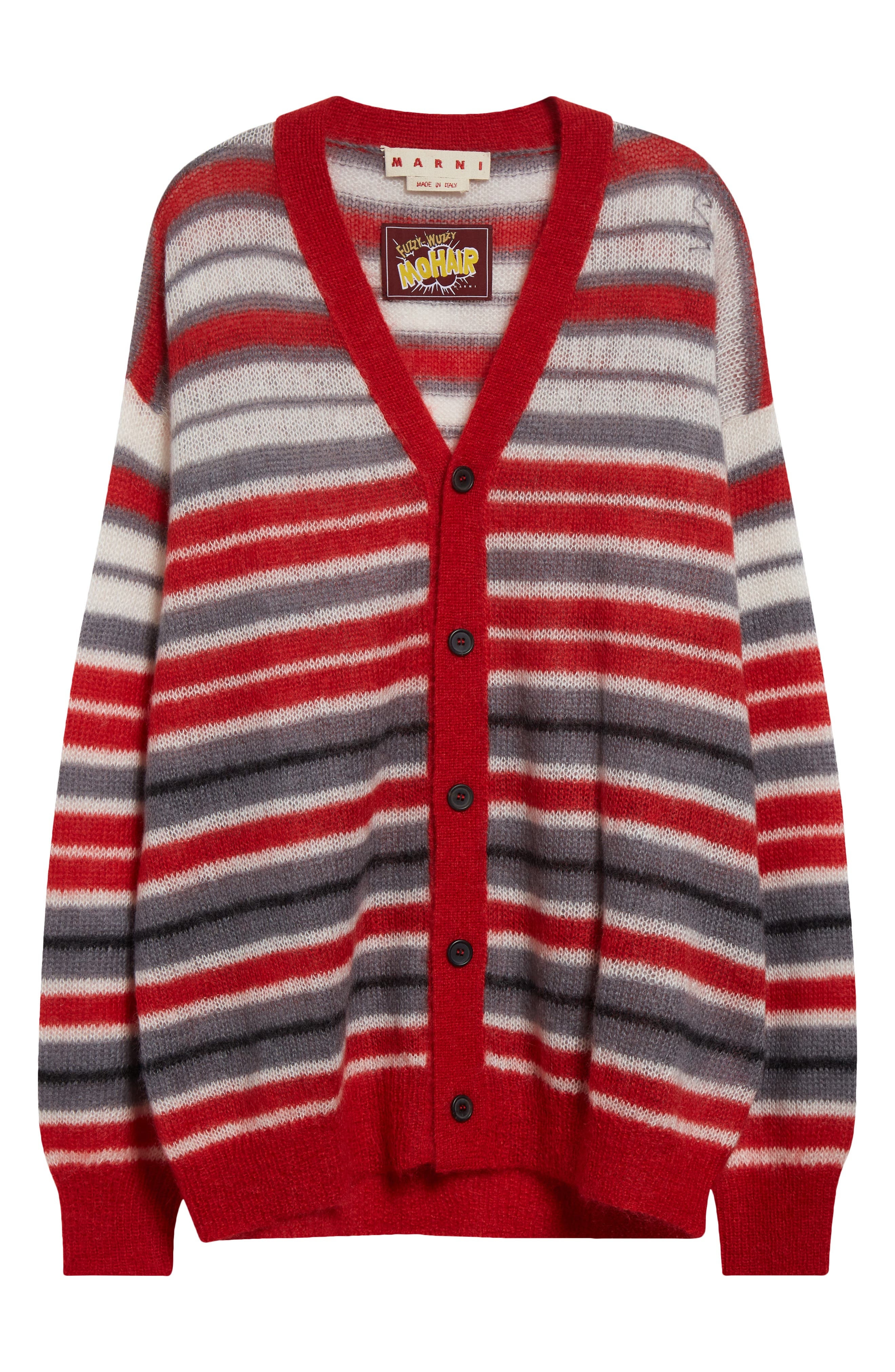 Marni Stripe Mohair Blend Cardigan in Neutral Grey at Nordstrom - 6