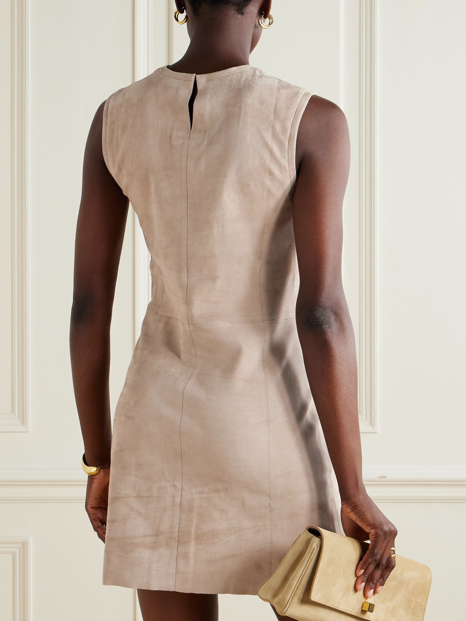 Miuccia paneled suede mini dress Sand - 3
