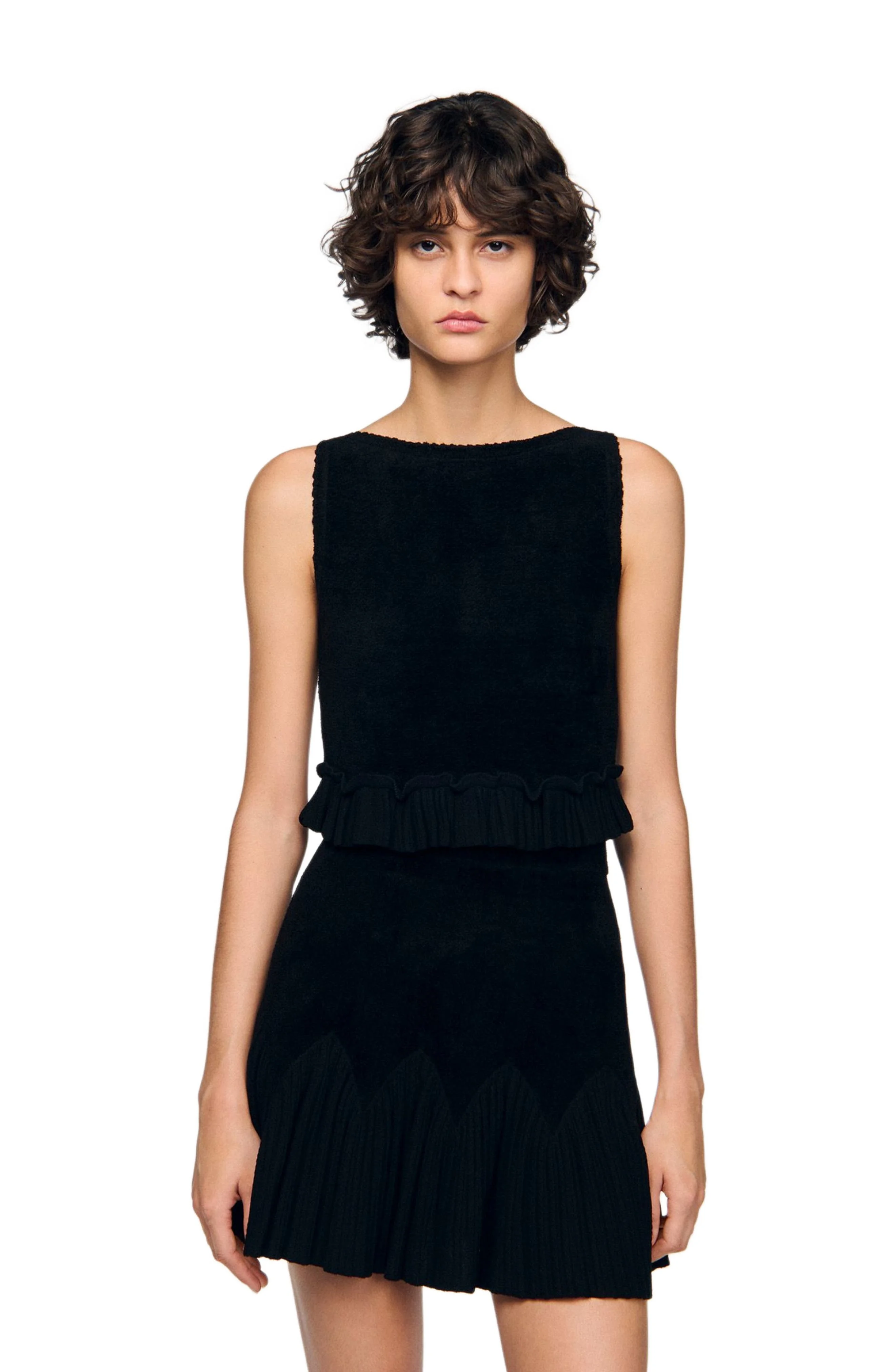SANDRO Ruffled knit crop top in Black at Nordstrom - 1