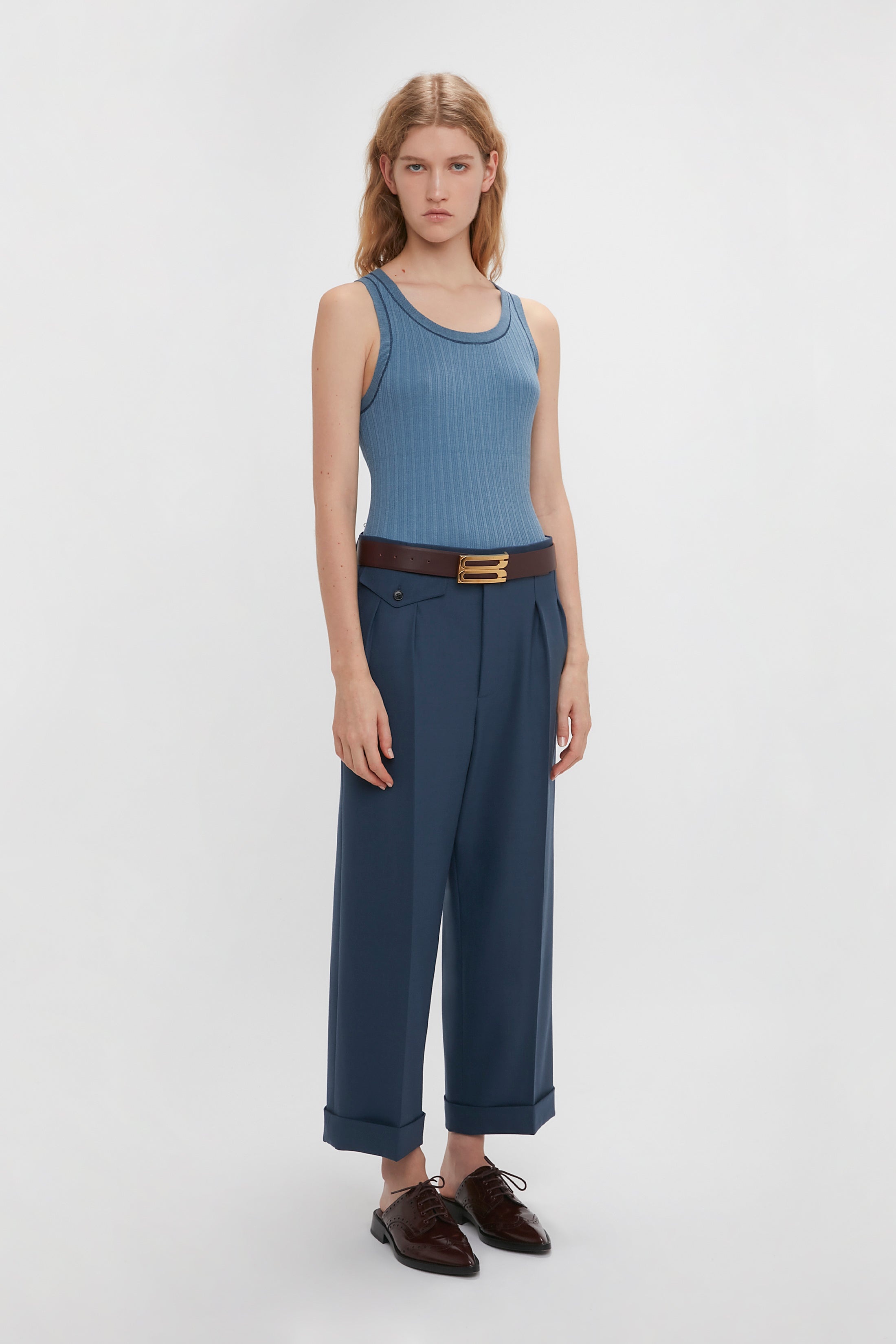Fine Knit Micro Stripe Tank In Heritage Blue - 3