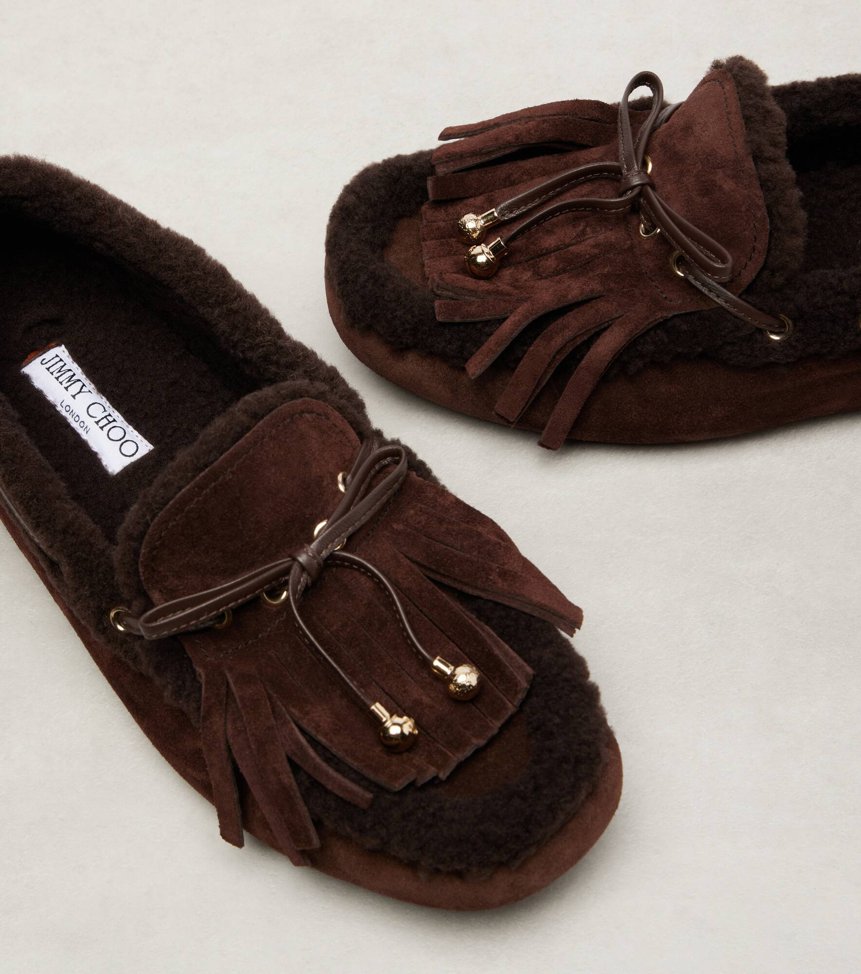 Manon shearling-trimmed suede boat shoes - 5
