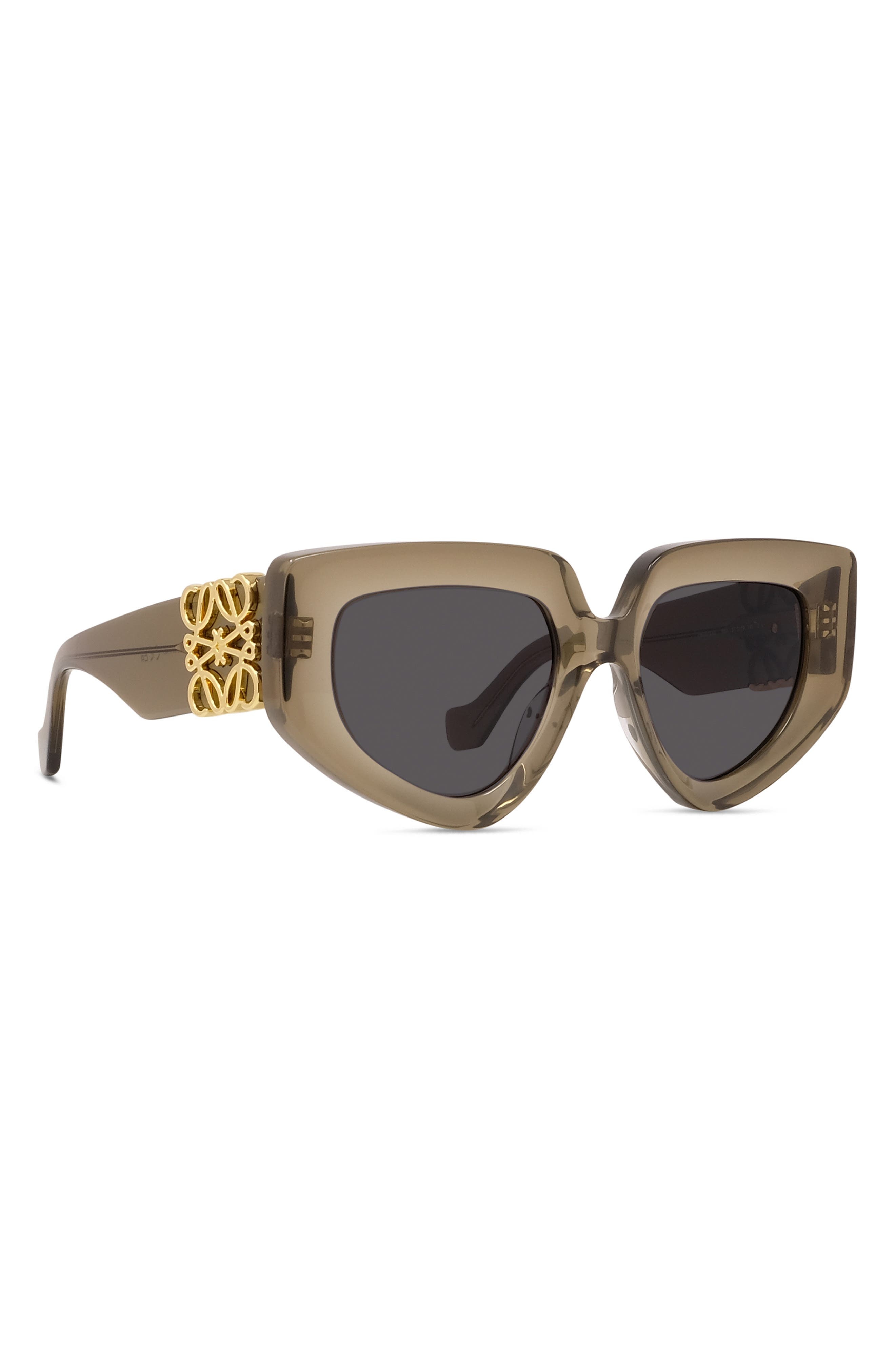 Loewe Anagram 51mm Geometric Sunglasses in Shiny Dark Green /Smoke at Nordstrom - 4