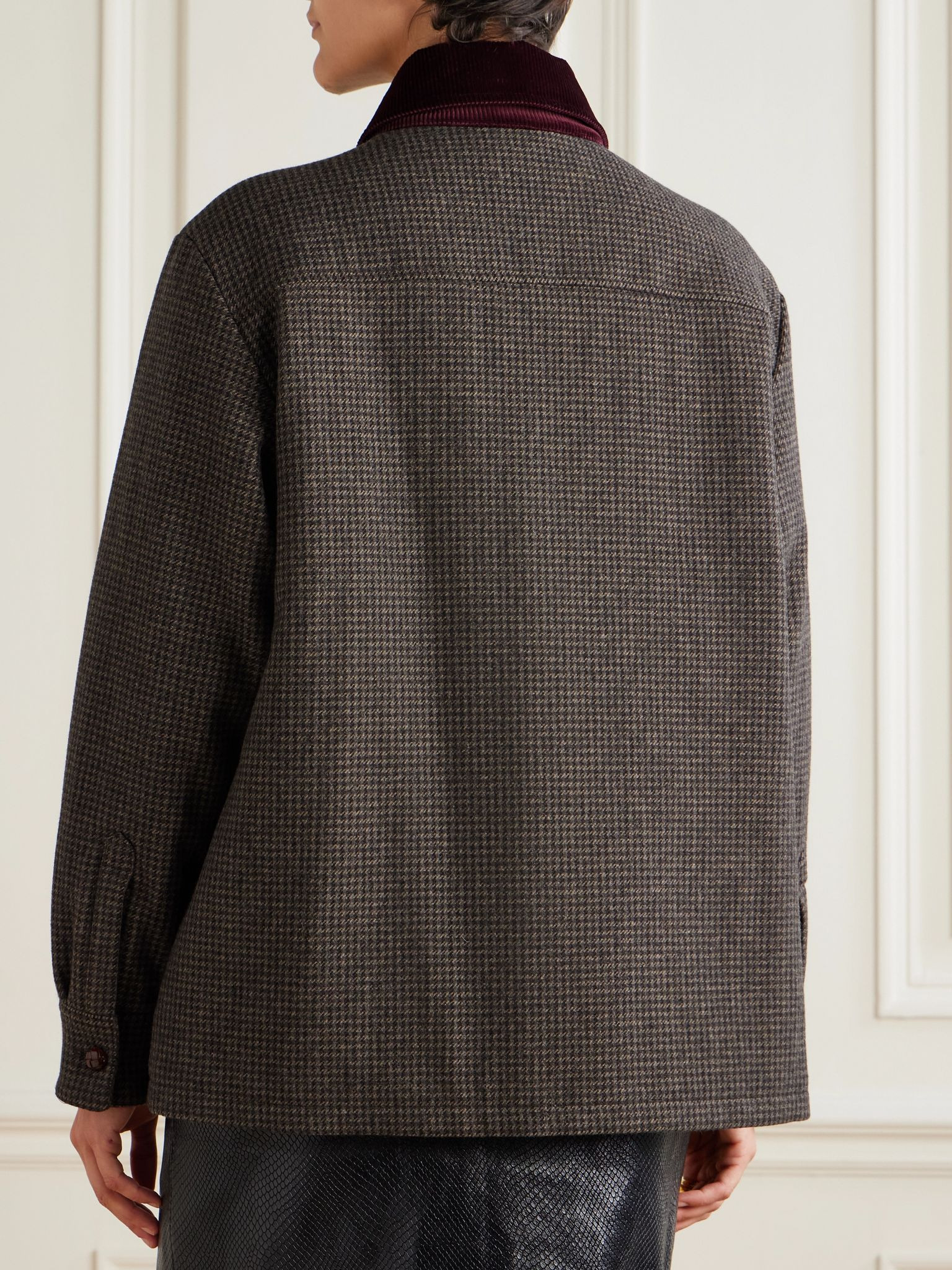 Badis Berber cotton corduroy-trimmed houndstooth wool-blend jacket Brown - 4