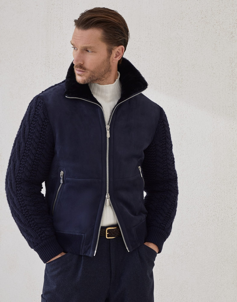Suede shearling and cashmere knit bomber jacket with Thermore® padding 1