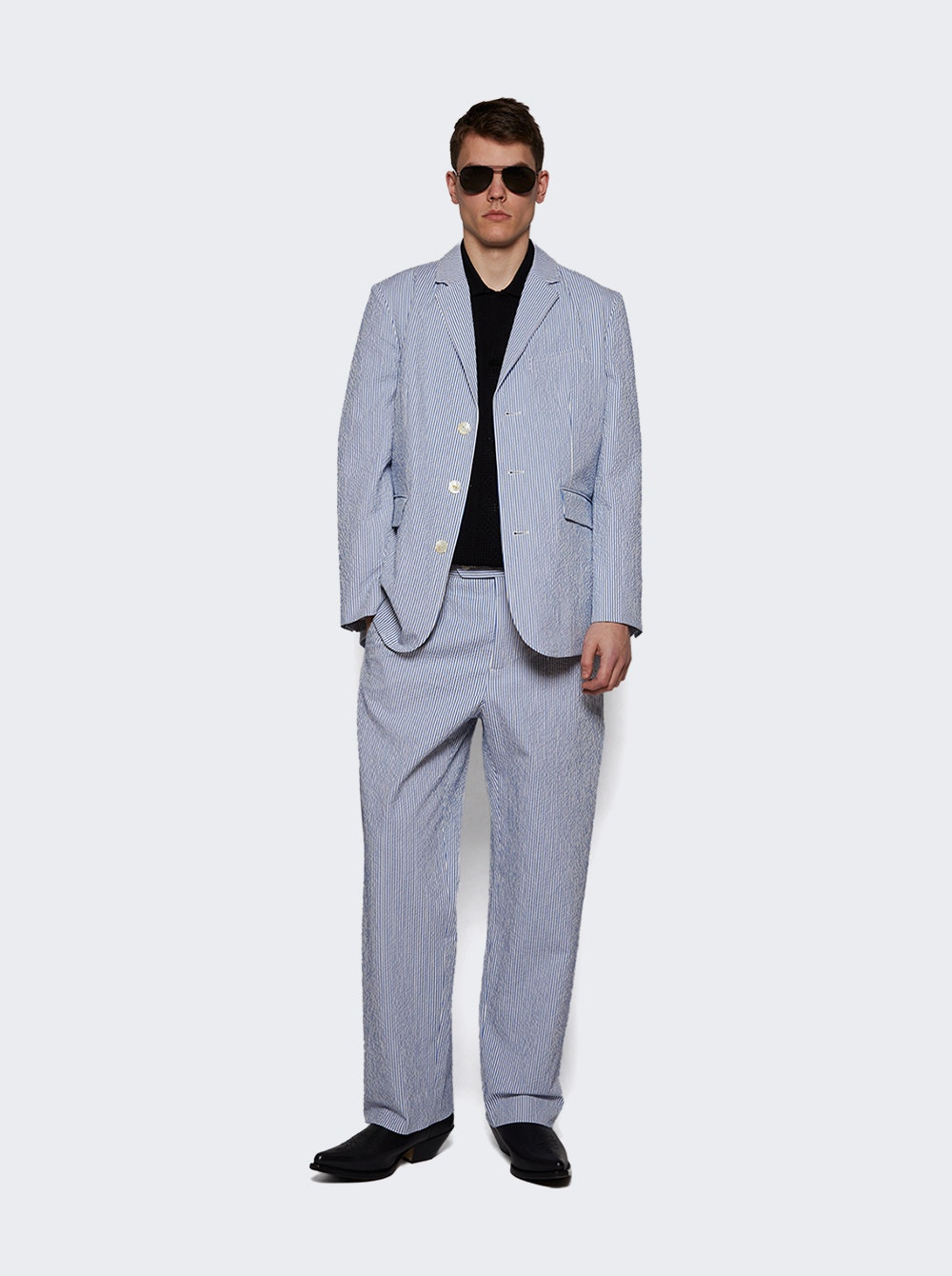 Club Stripe Side Buckle Trousers Blue And White - 5