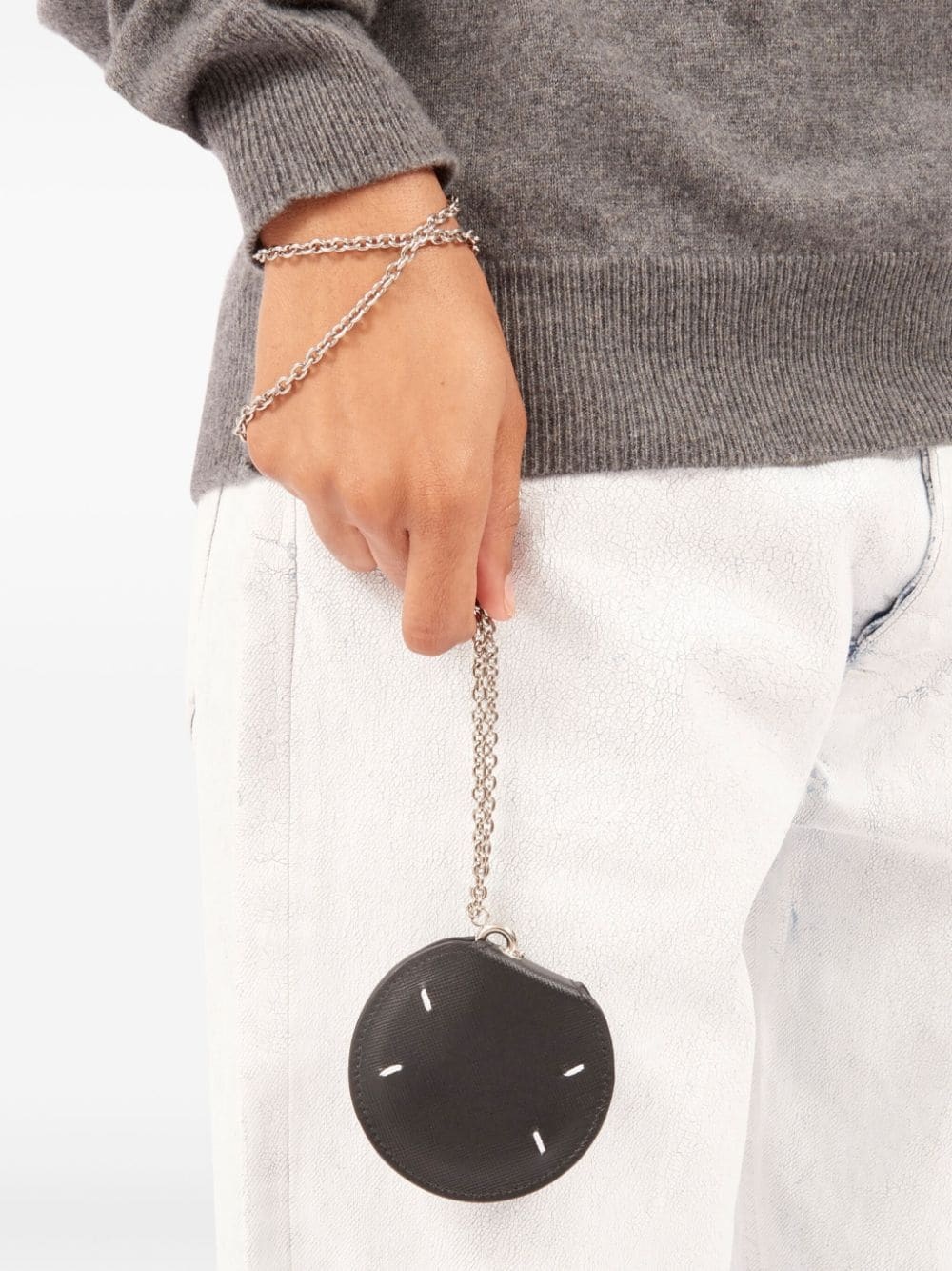 mirror leather chain-pocket - 7