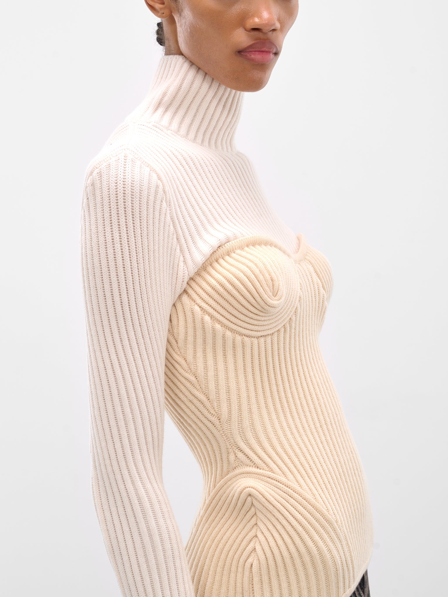 Rib-Knit Corset Turtleneck Sweater - 5