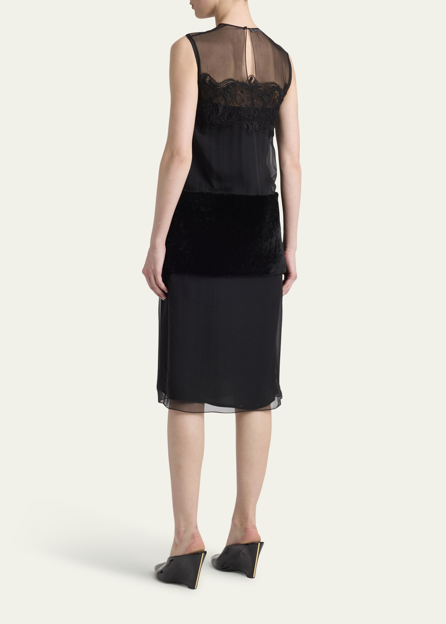 Silk Chiffon Velvet Panel Sleeveless Midi Dress - 3