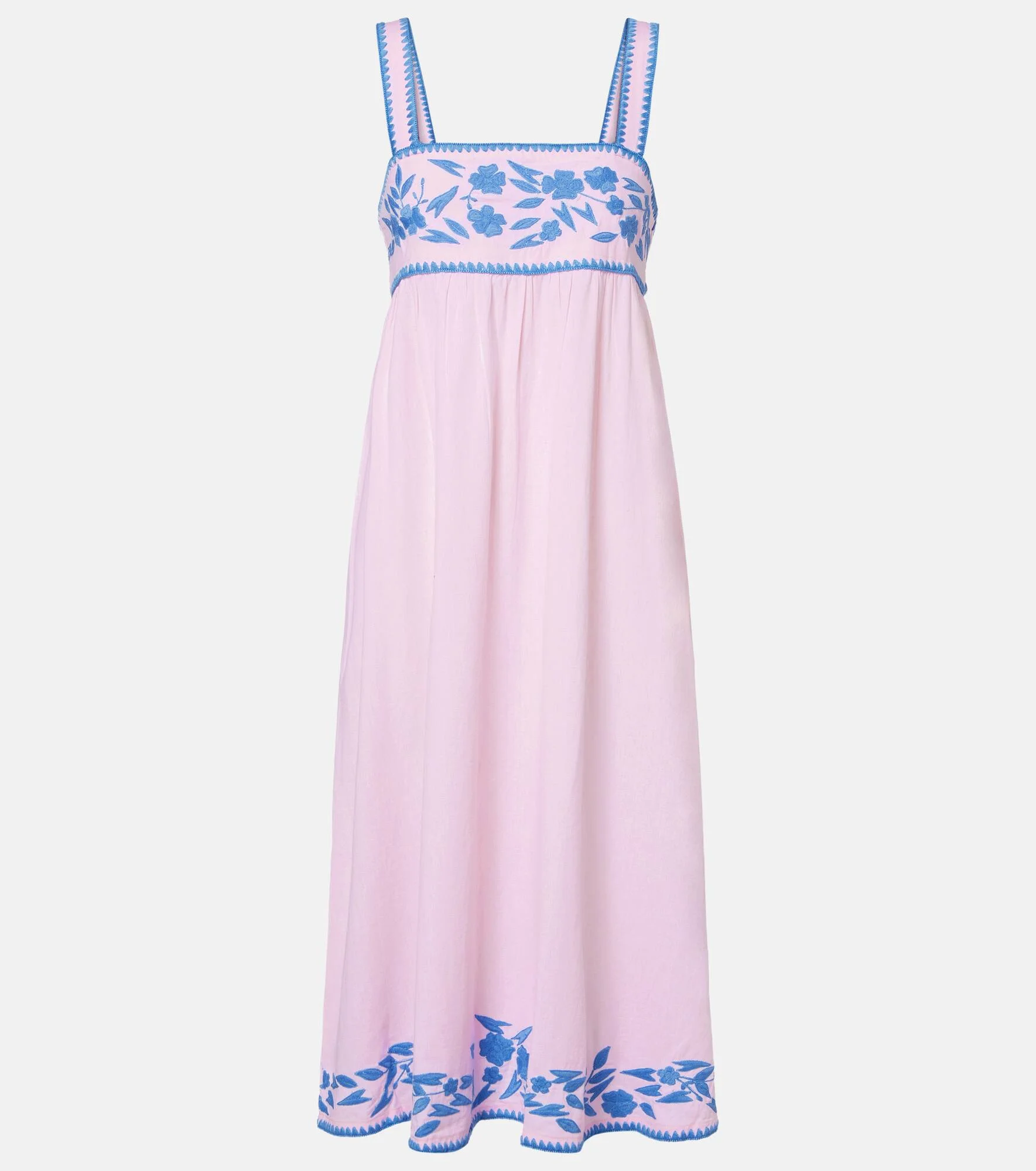 Embroidered cotton and linen midi dress - 1