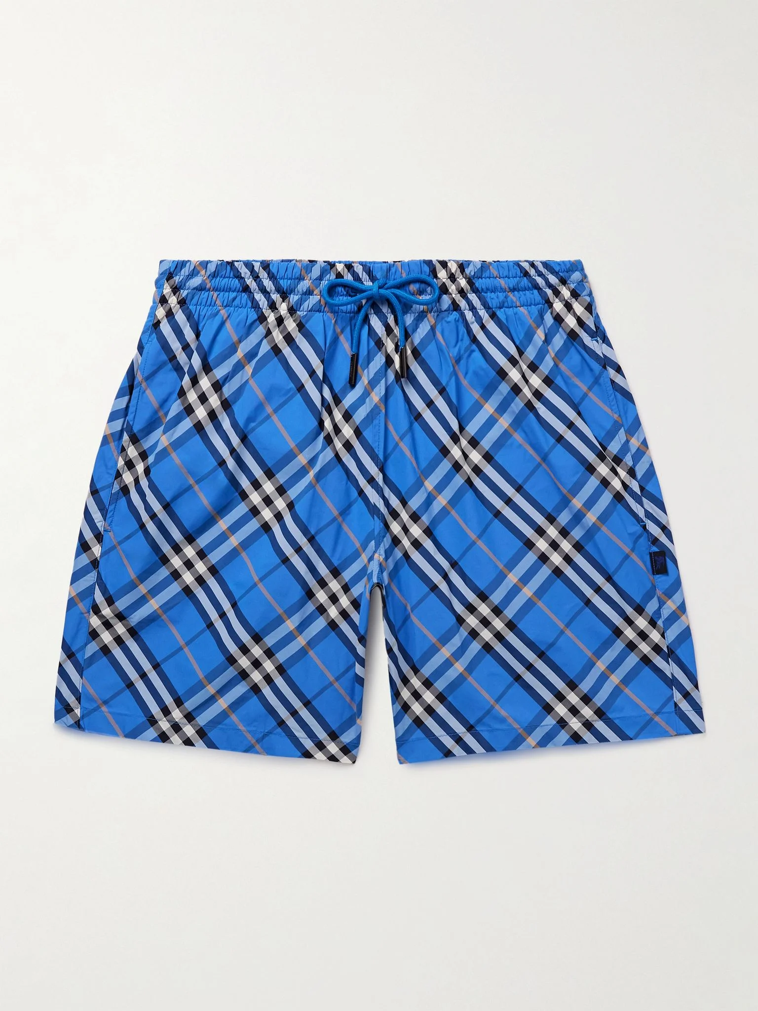 Straight-Leg Mid-Length Checked Swim Shorts Blue - 1