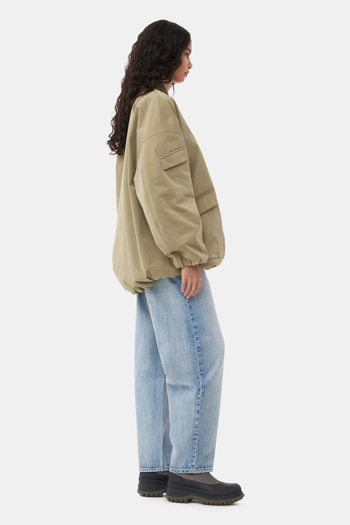 GREEN LIGHT TWILL OVERSIZED BOMBER JACKET - 5