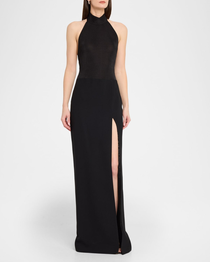 Nina Backless Halter Column Gown 4