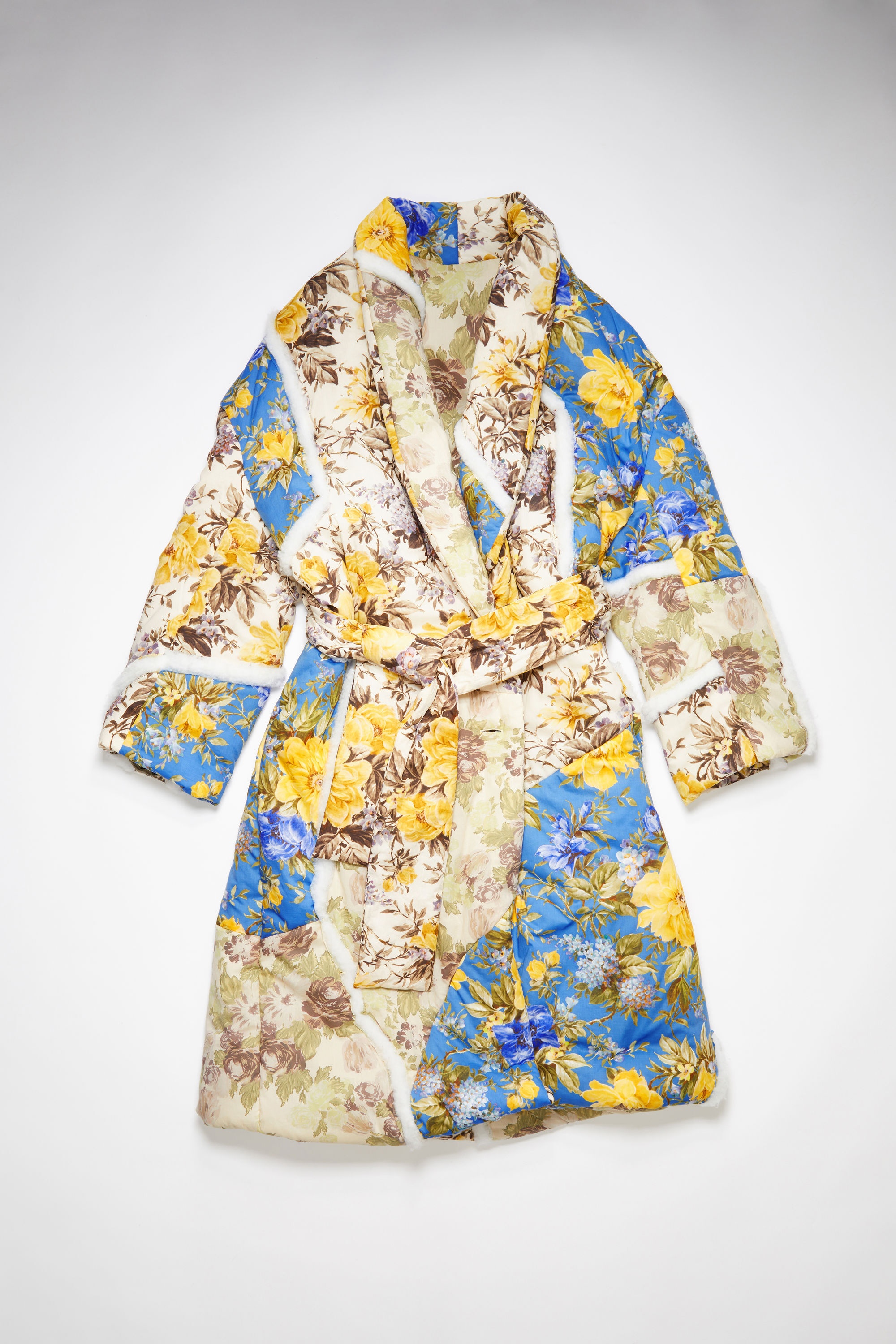 Patch flower print padded coat - Beige - 1