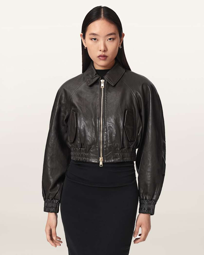 ALLSAINTS ANOUK CROPPED LEATHER BOMBER JACKET outlook