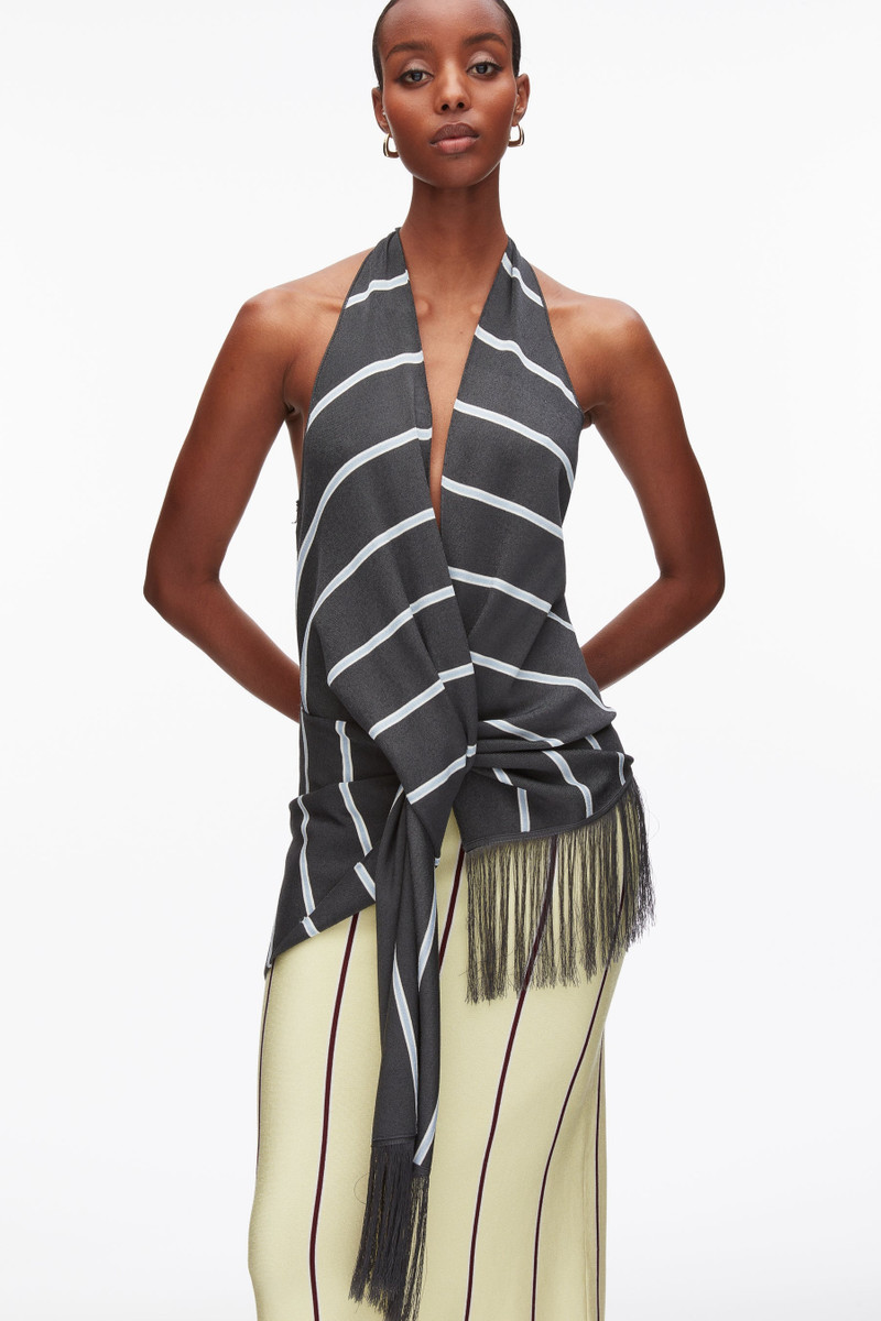 Draped Stripe Halter Top with Fringe 6