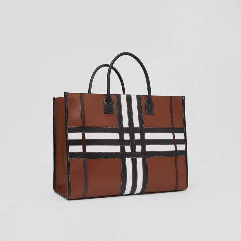 Exaggerated Check Leather Tote 9