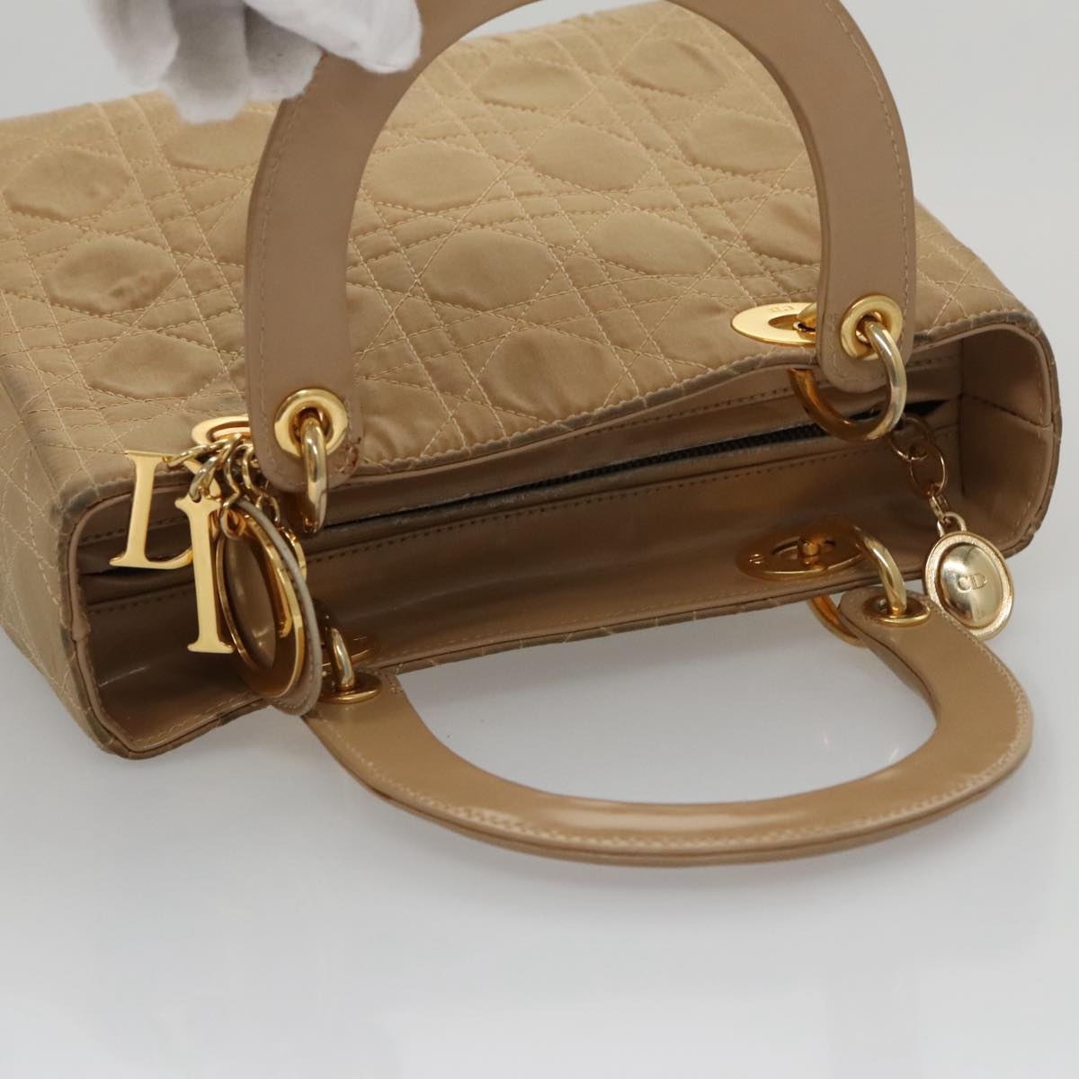 DIOR Canage Hand Bag Nylon Beige Gold - 6