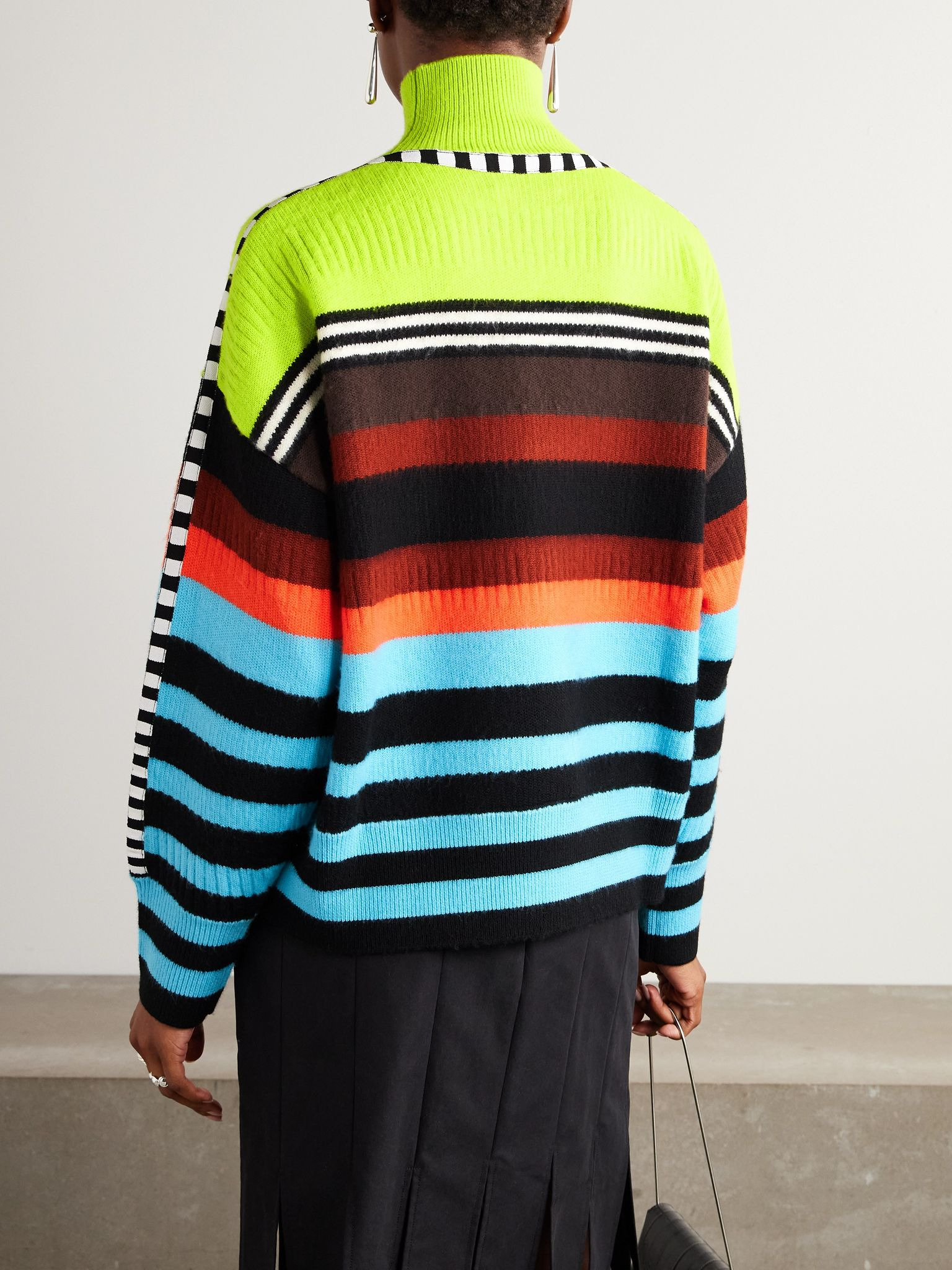 Striped ribbed wool-blend turtleneck sweater Blue - 3