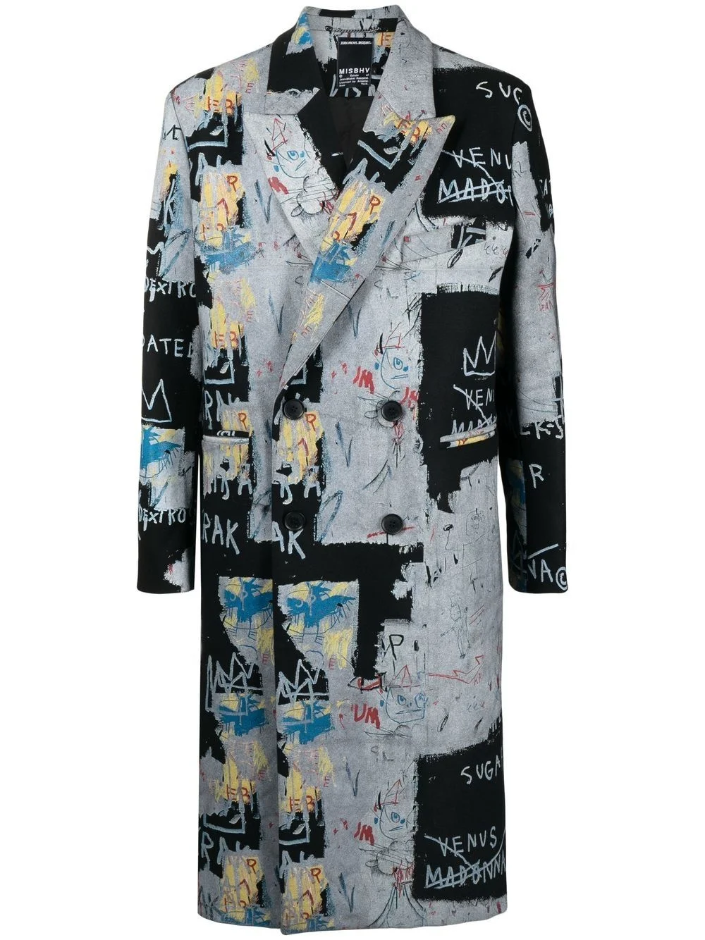 graphic-print double-breasted coat - 1