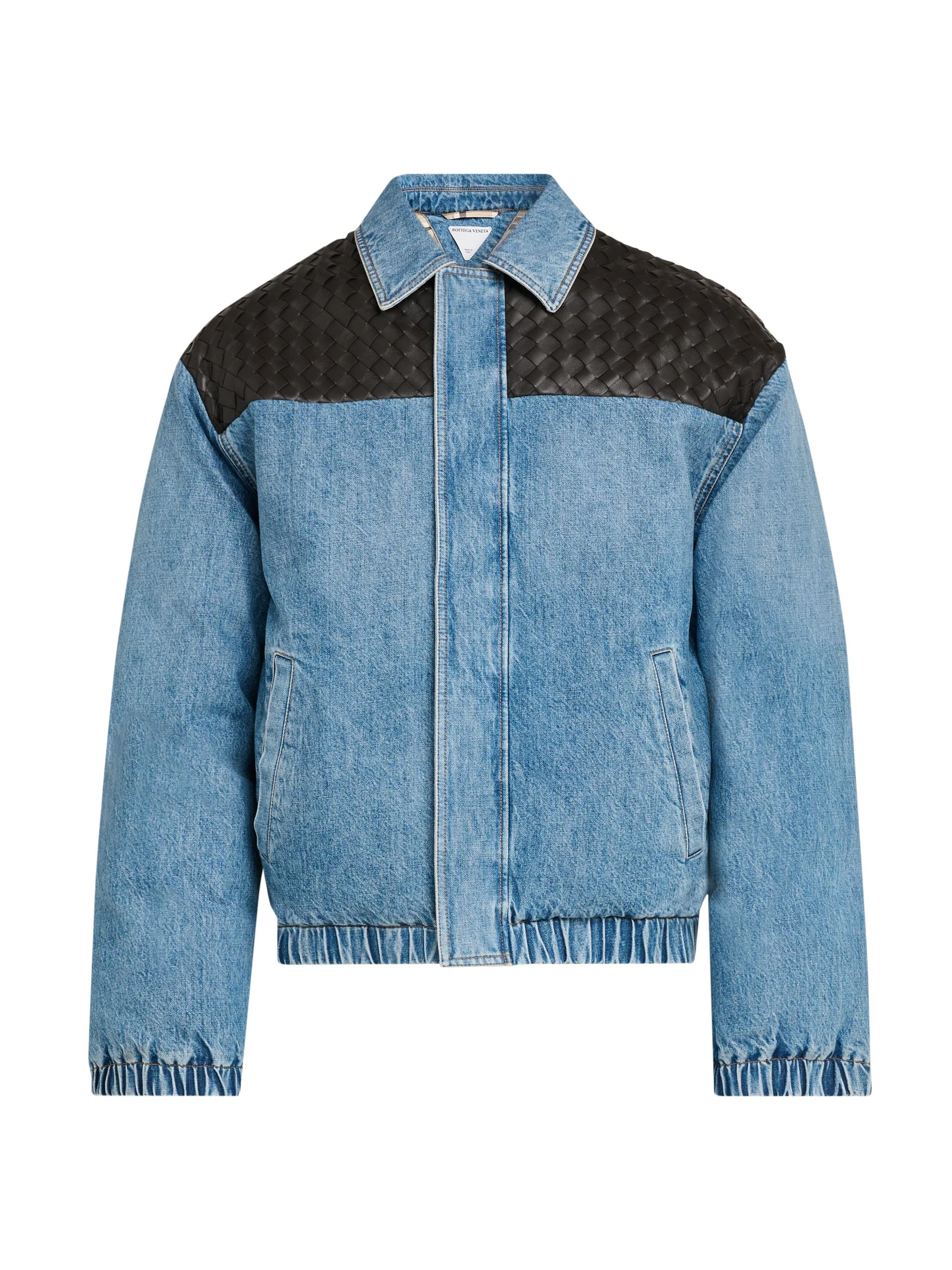 Men's Vintage Indigo-Washed Denim & Leather-Trim Jacket - Medium Blue - 1
