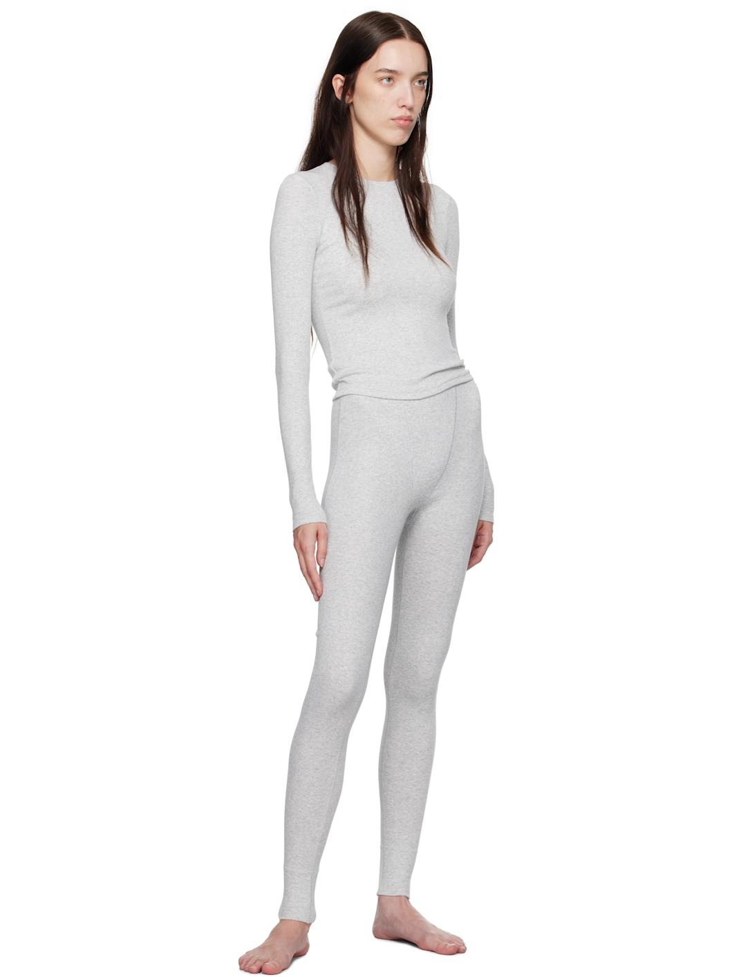 Gray Cotton Rib Leggings - 4