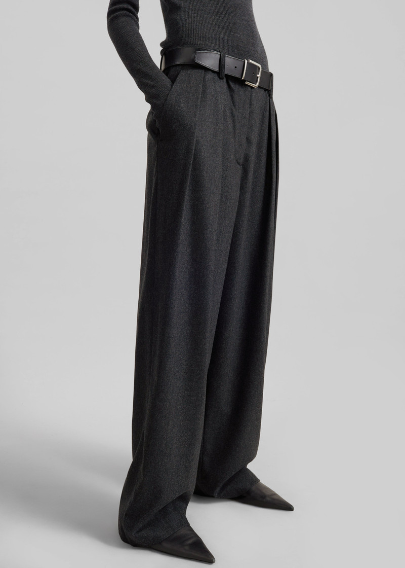 Ripley Flannel Pleated Trousers - Dark Grey 4