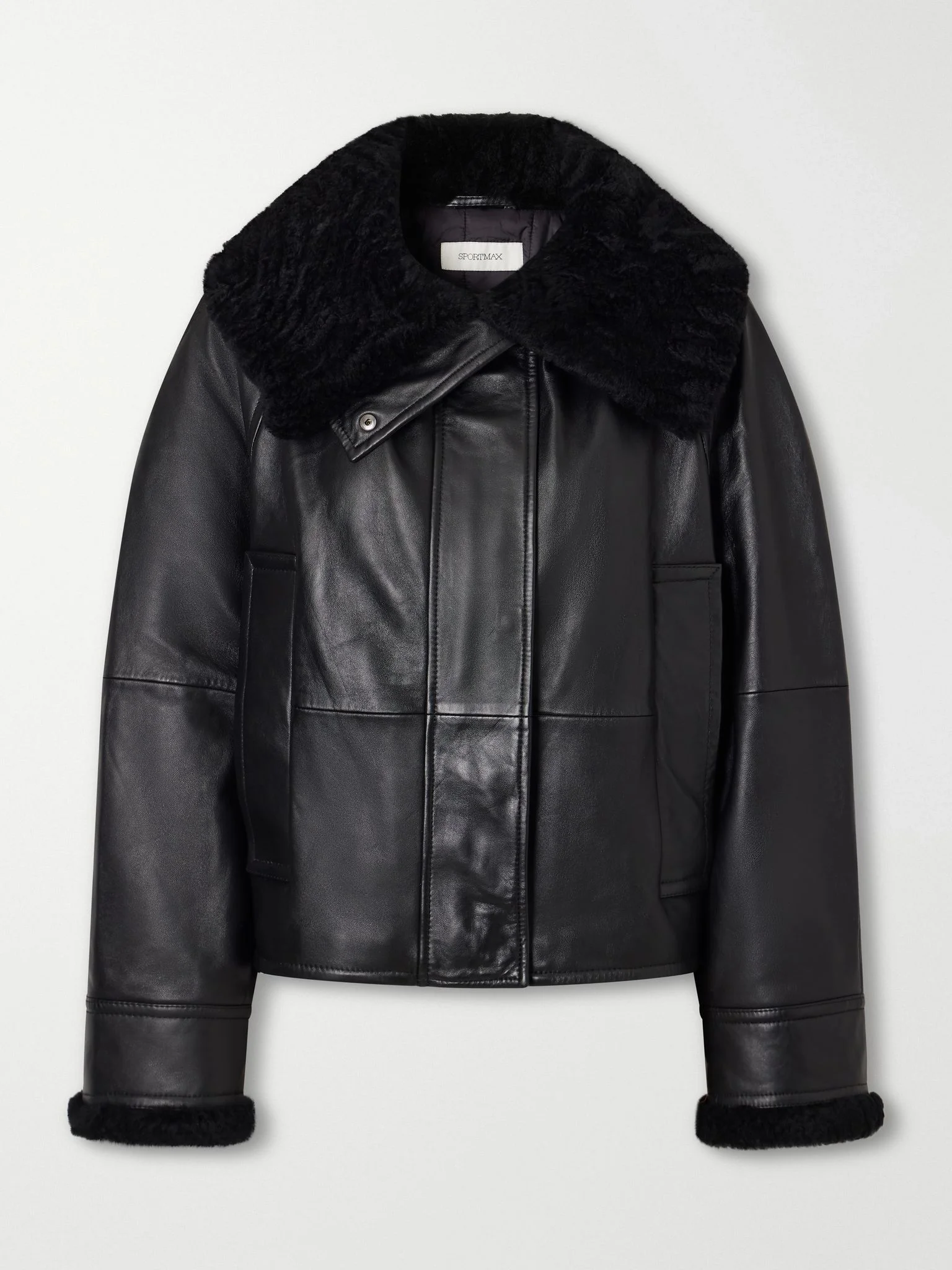 Salve belted plush-trimmed leather jacket Black - 1