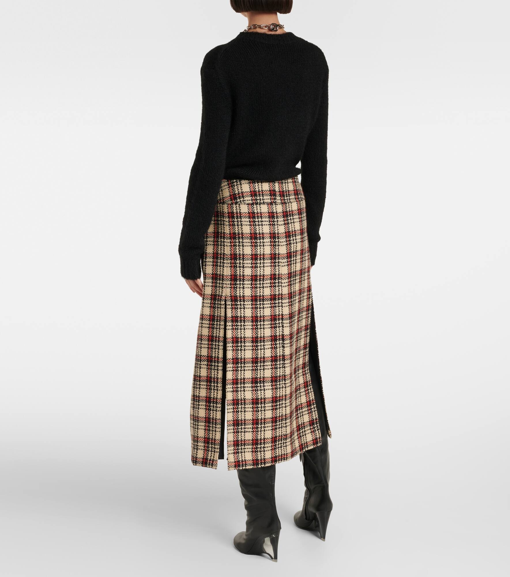 Plaid wool and cotton midi skirt - 3