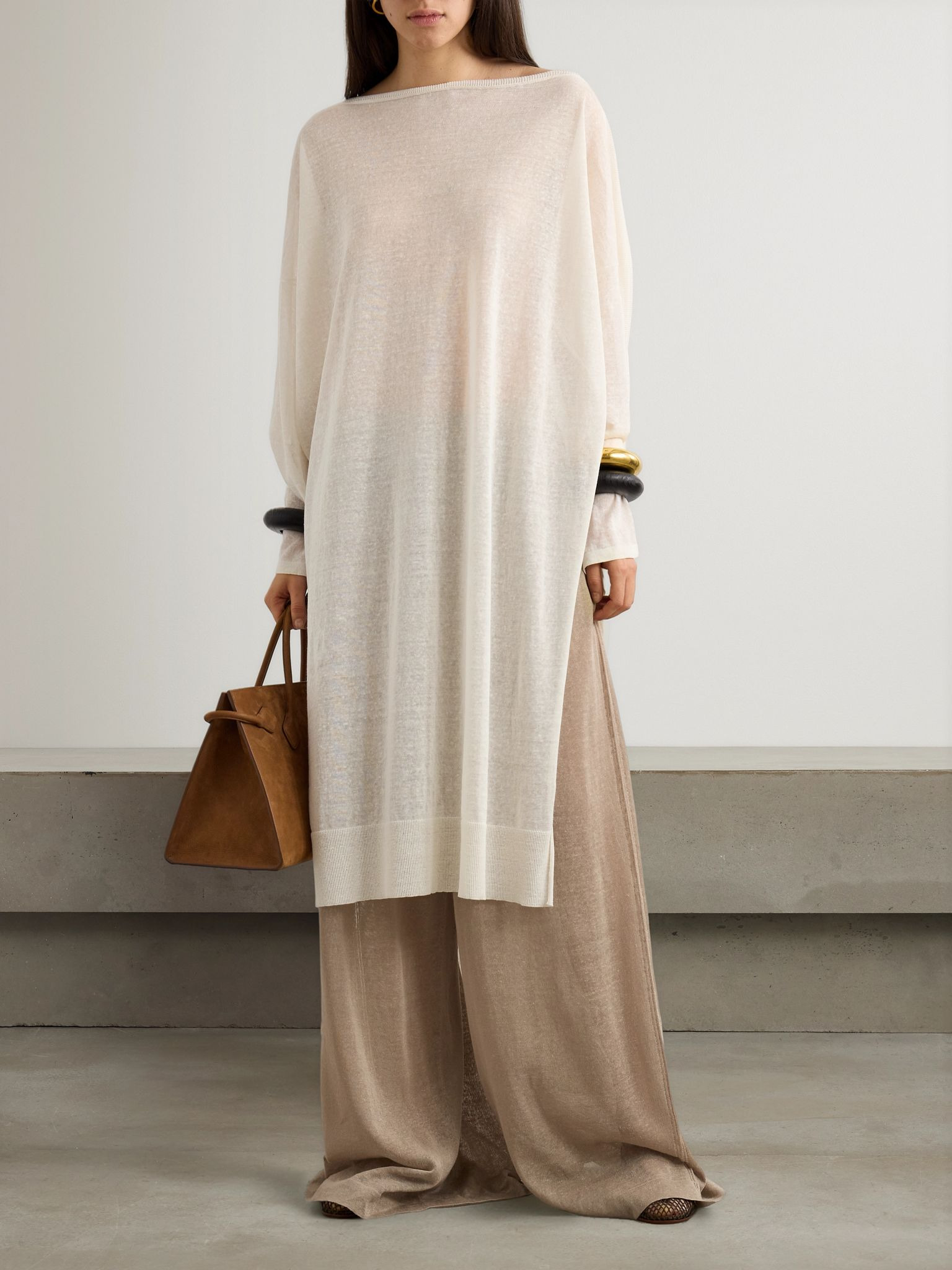Linen and silk-blend kaftan White - 2