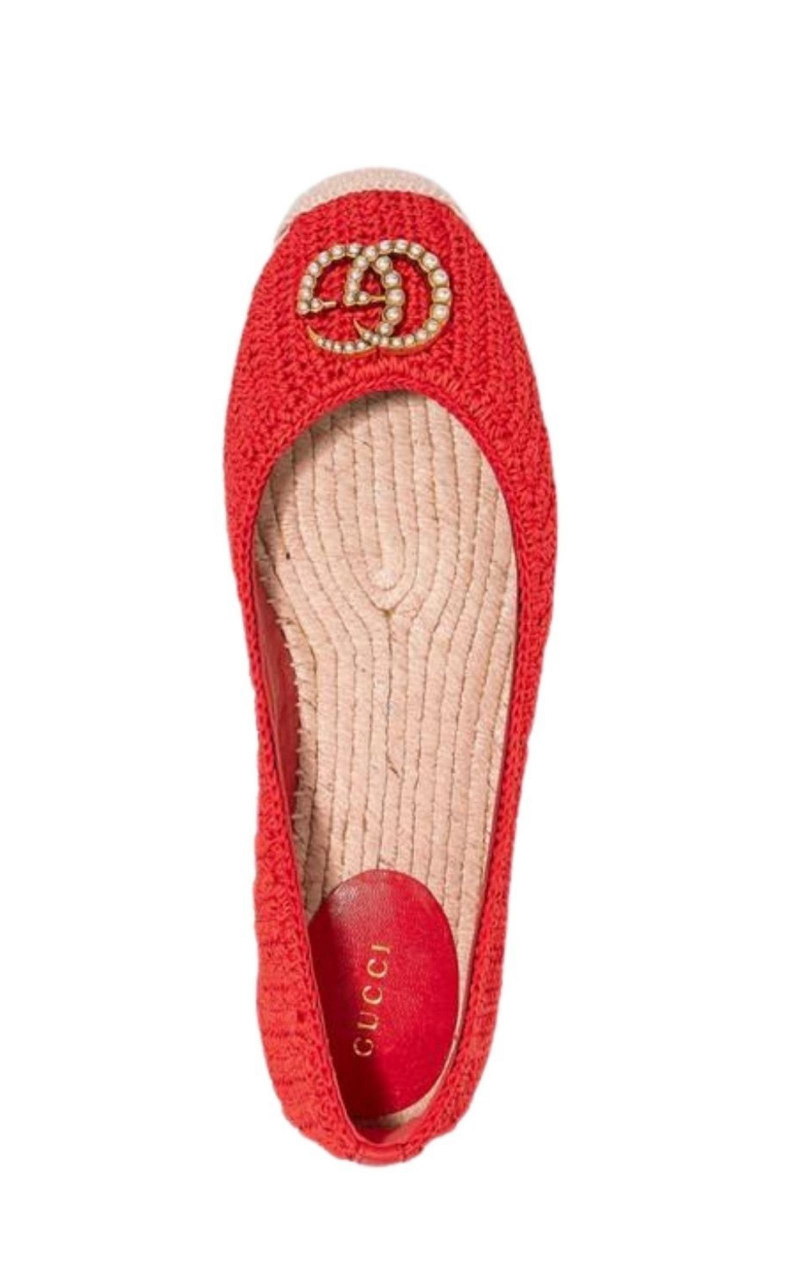 Red Lilibeth GG Faux Pearl-embellished Espadrilles - 3