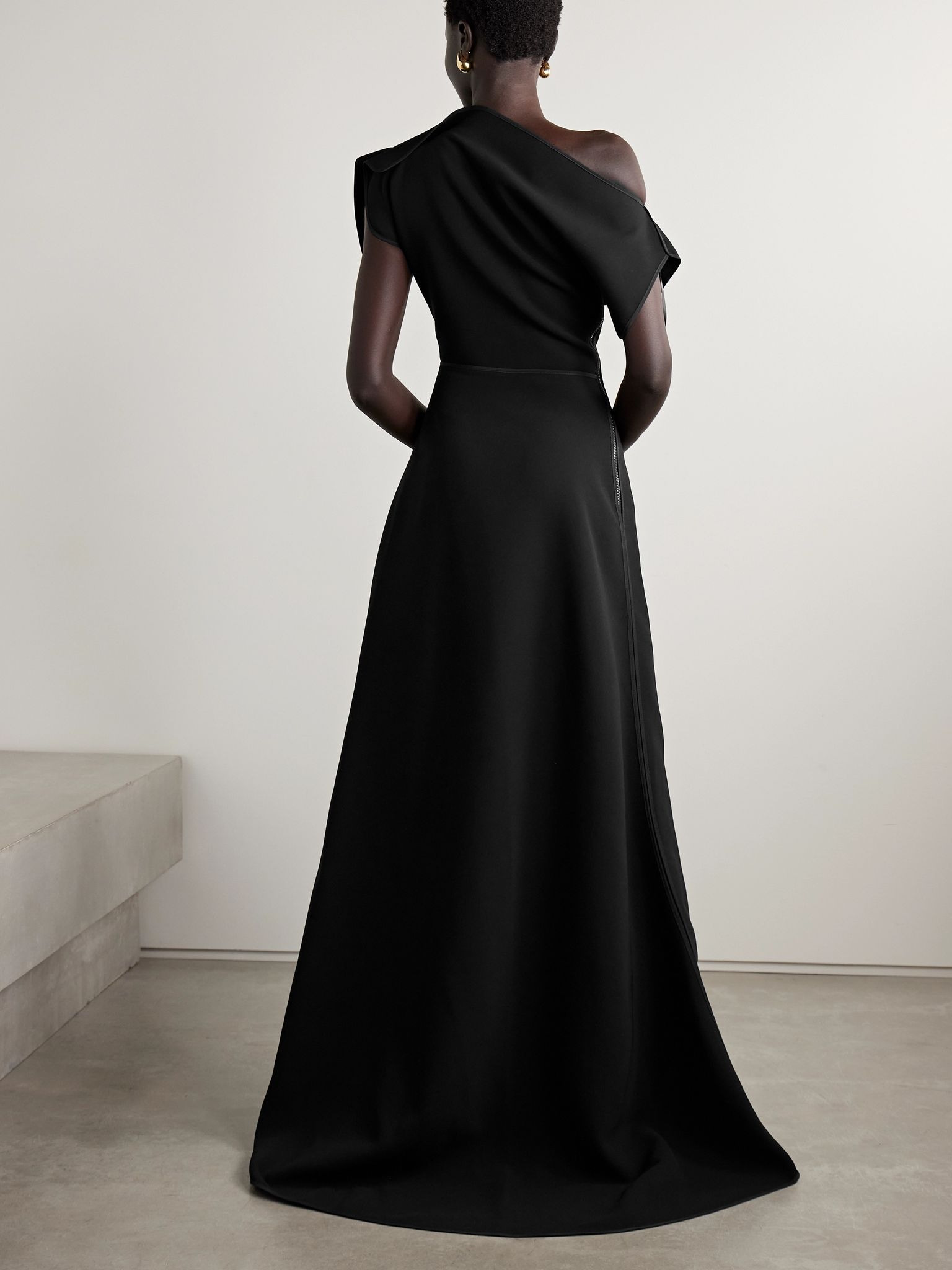 Synergy off-the-shoulder draped crepe gown Black - 3