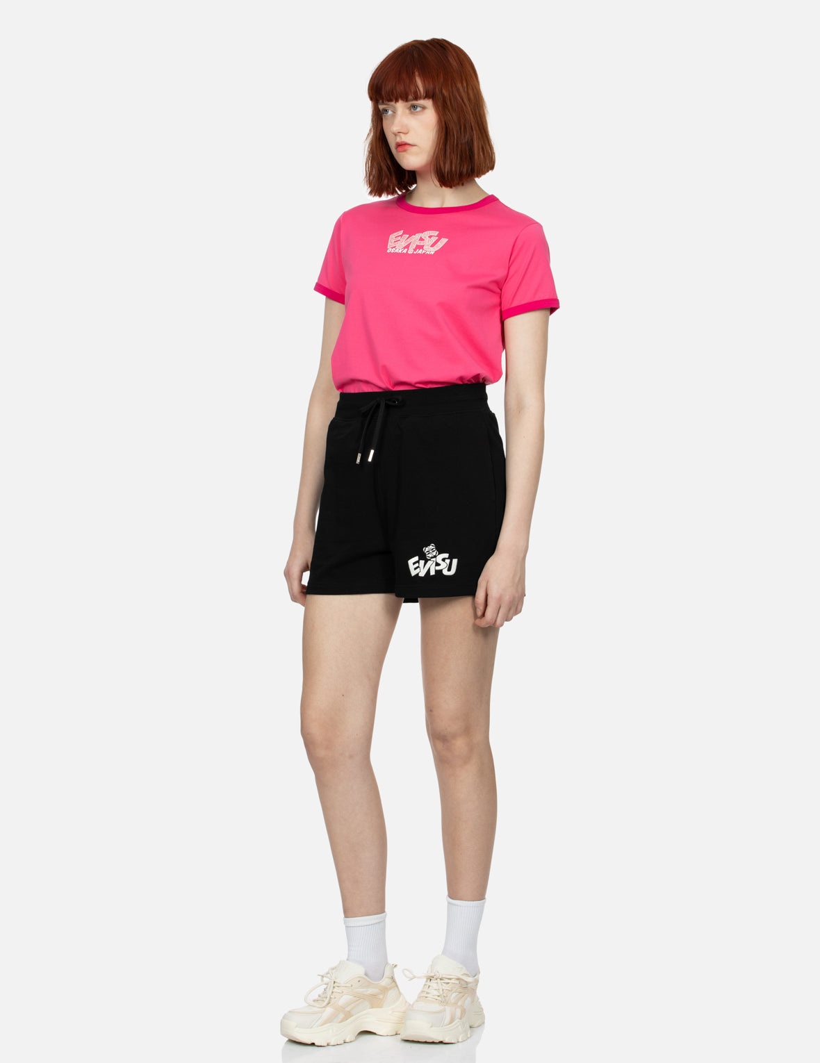 Color-blocking Daruma and Fortune Cat Daicock Print Loose Fit Sweat Shorts - 4