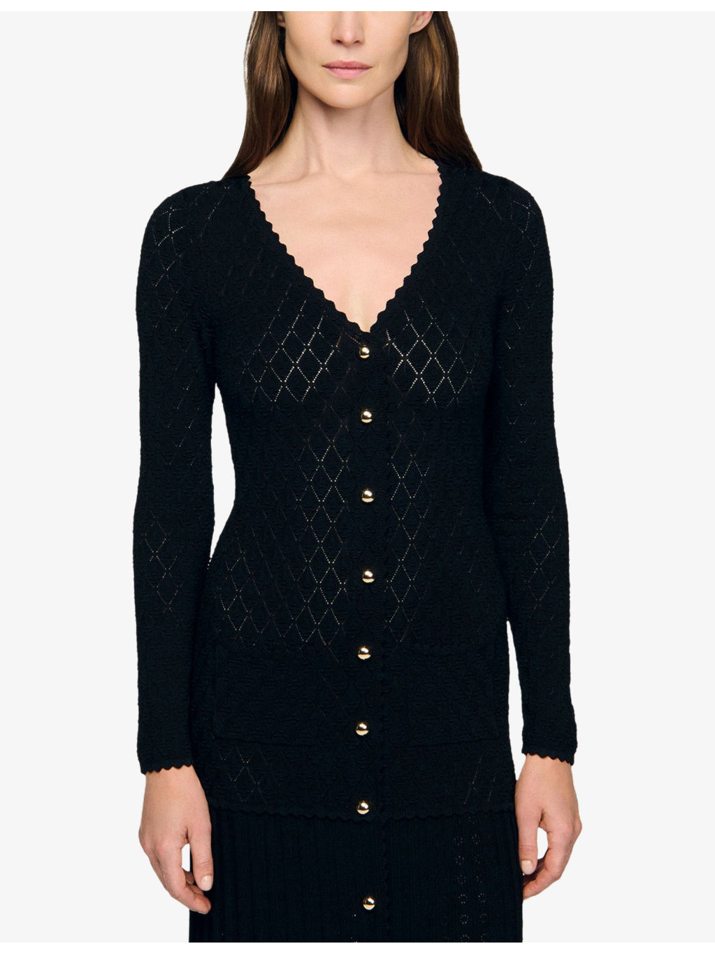 Long-Sleeve Flared Open-Knit Maxi Dress - 3