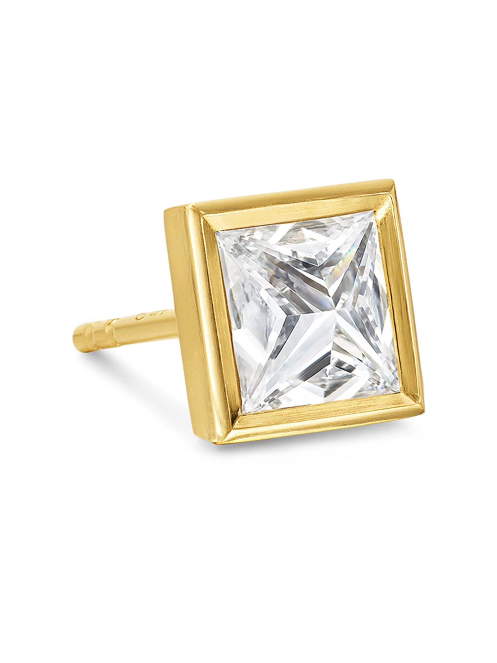 Men's Pyramid Stud Earring in 18K Yellow Gold, 6.6MM - Diamond - 1