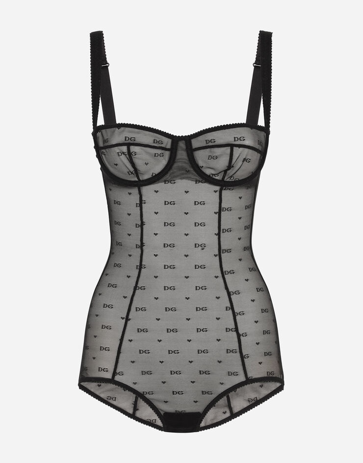 Jacquard tulle balconette-bra bodysuit - 1