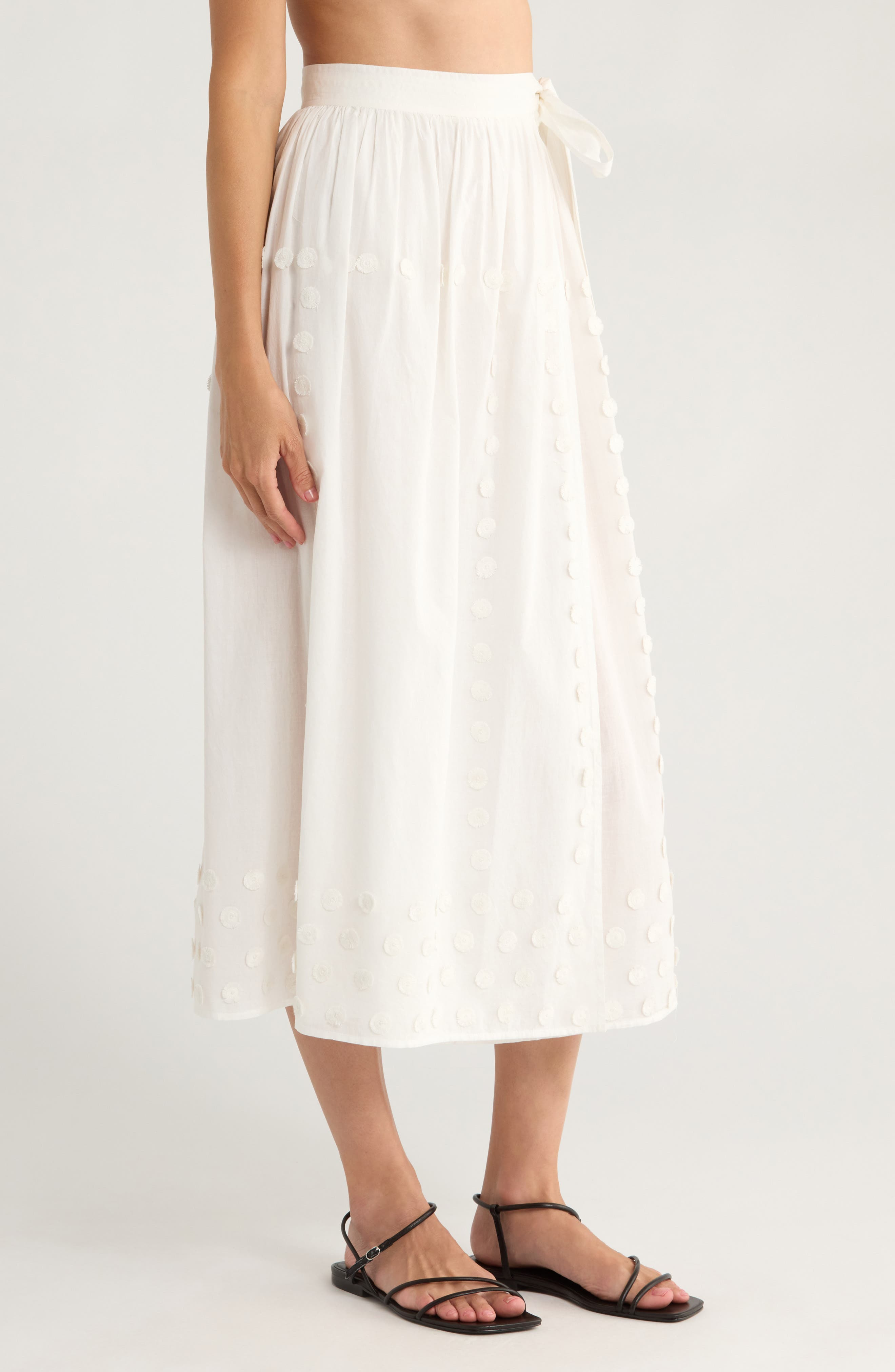 Ulla Johnson Kyla Floral Appliqué Cotton Cover-Up Wrap Skirt in Pristine at Nordstrom - 3