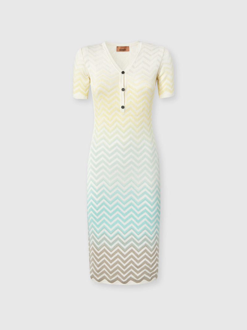 Chevron Dégradé Cotton and Viscose Midi Dress 1
