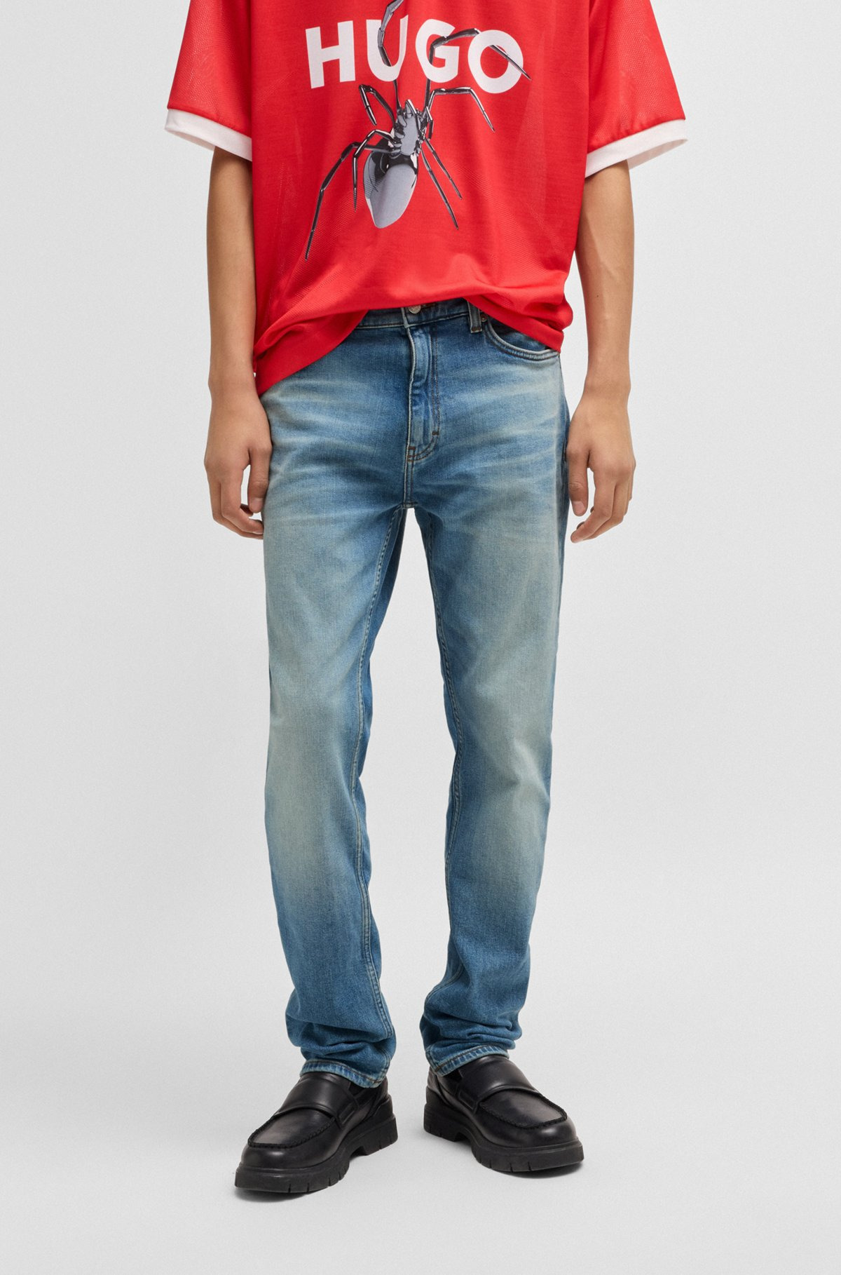 SLIM-FIT JEANS IN MID-BLUE STRETCH DENIM - 2