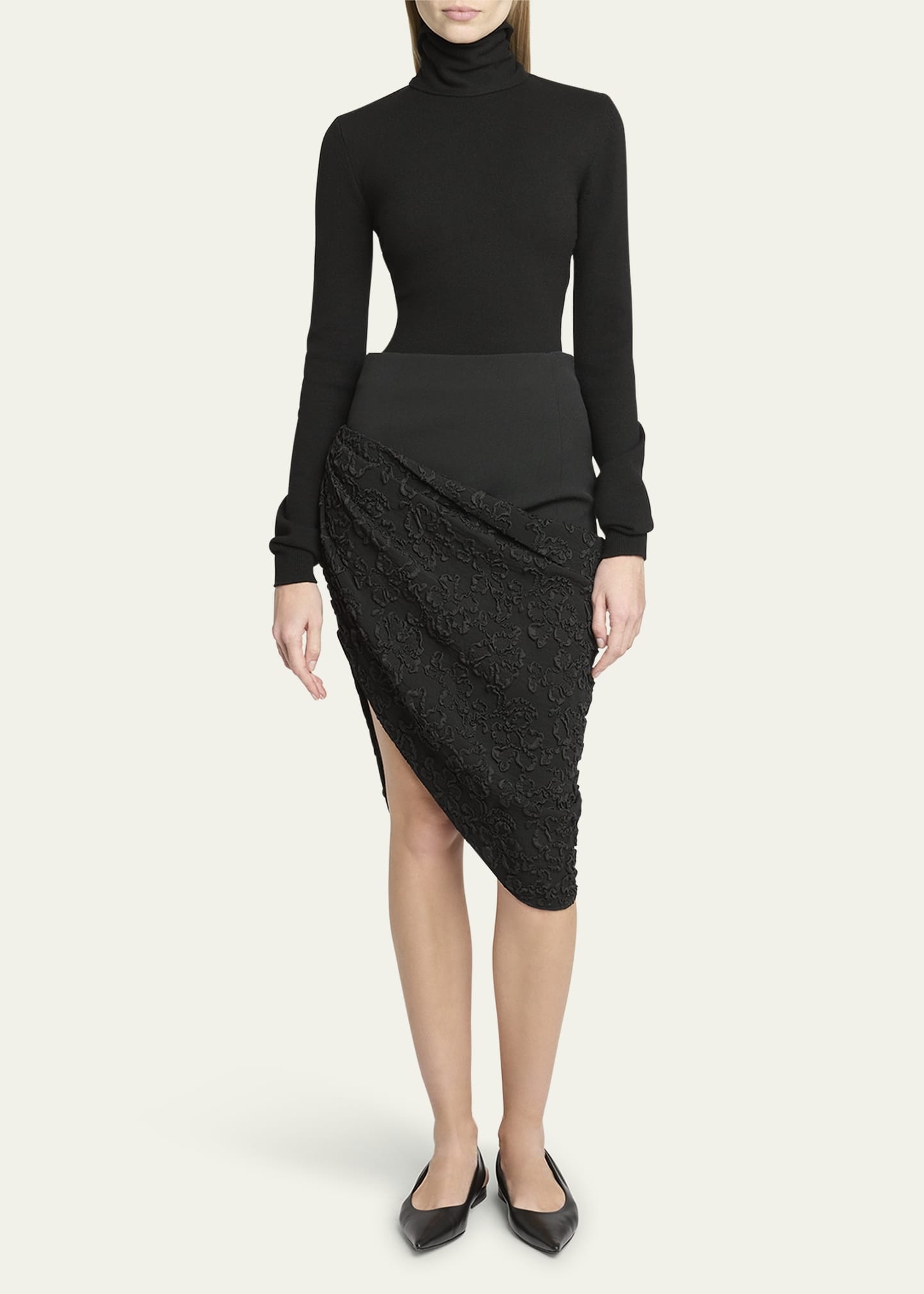 Asymmetric Draped Jacquard Skirt - 2