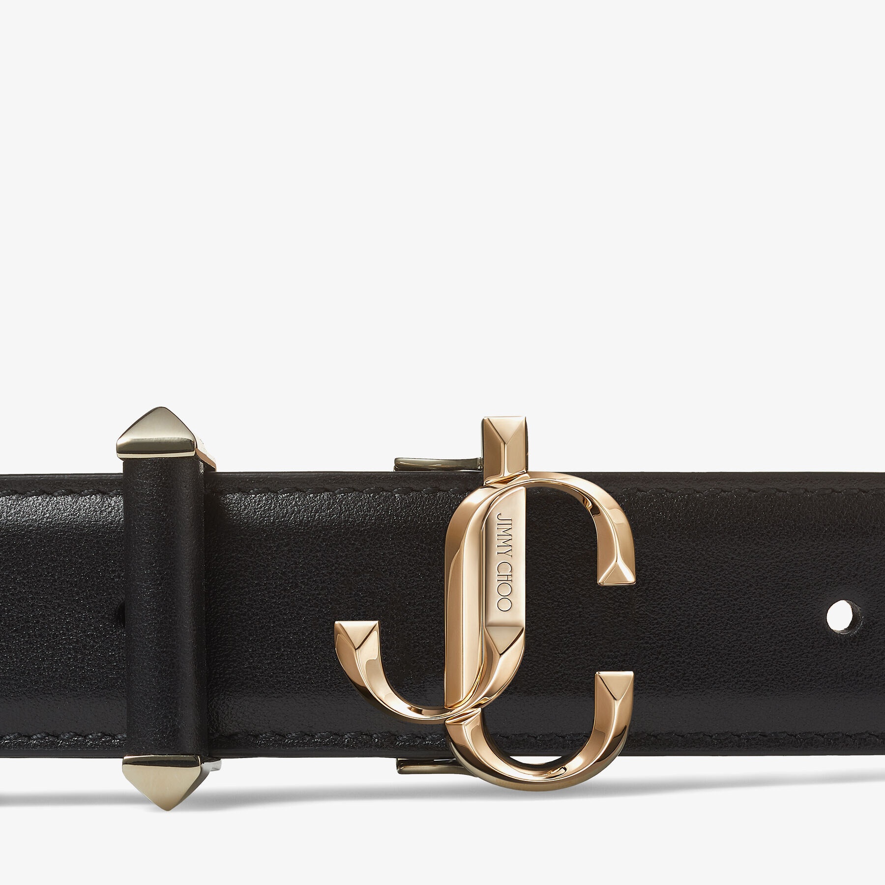 JC-Bar Belt
Black Soft Shiny Calf Leather Belt with Light Gold JC Emblem - 3