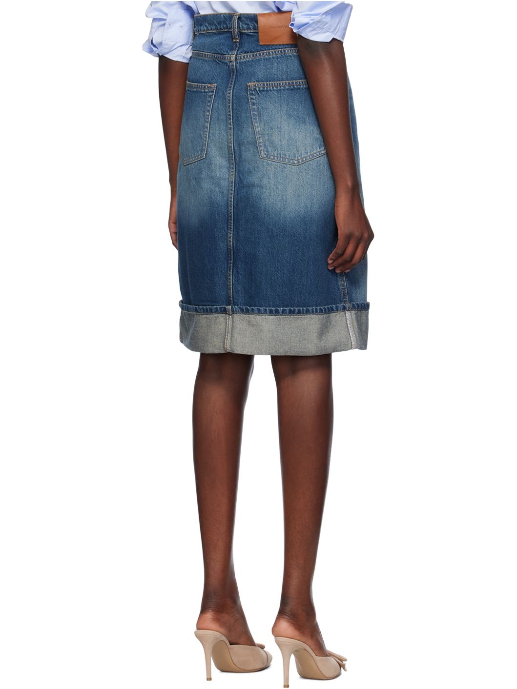 Blue Placket Denim Midi Skirt - 3