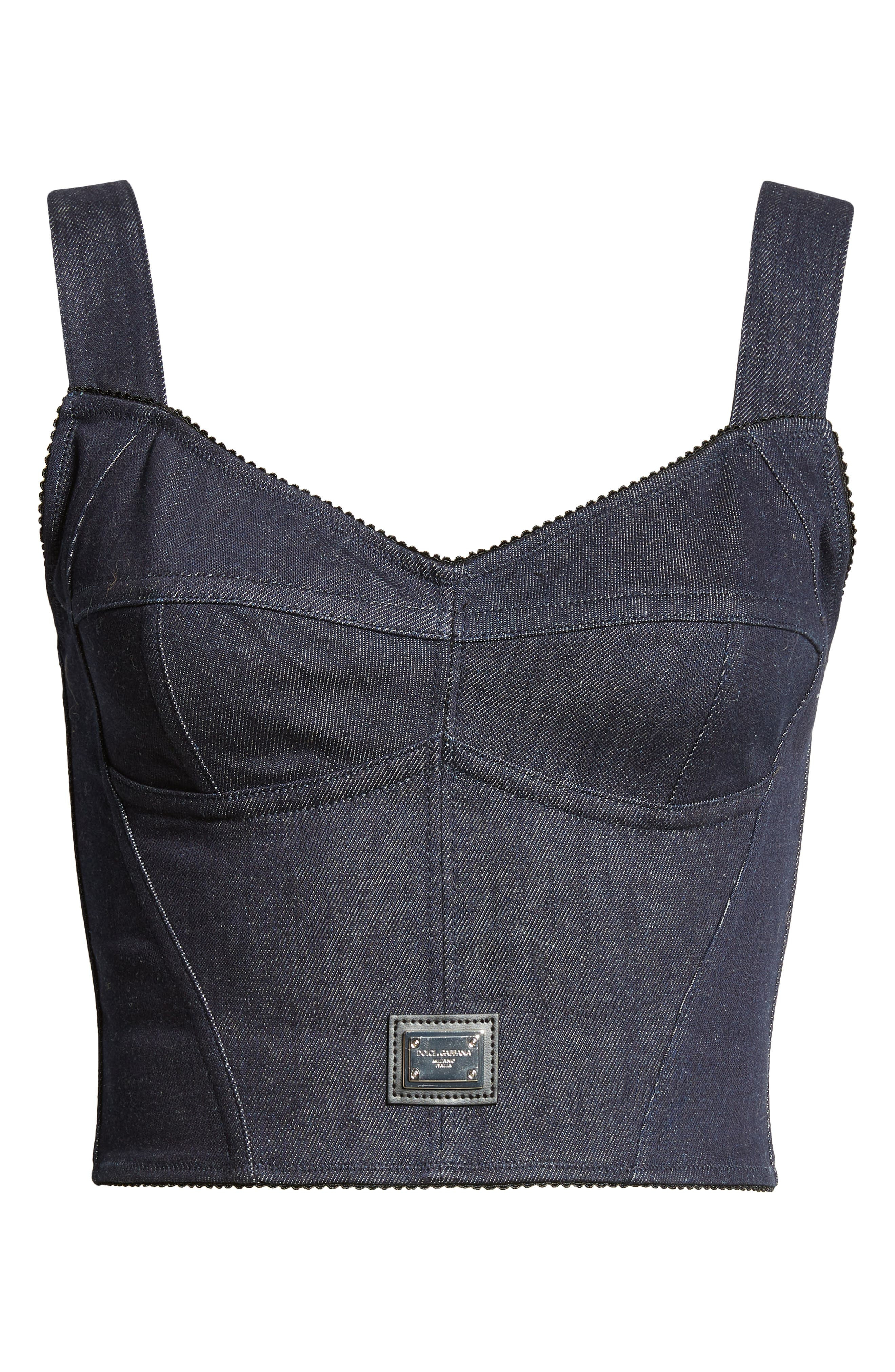 Dolce&Gabbana Logo Plaque Denim Corset Top in S9001 Variante Abbinata at Nordstrom - 6