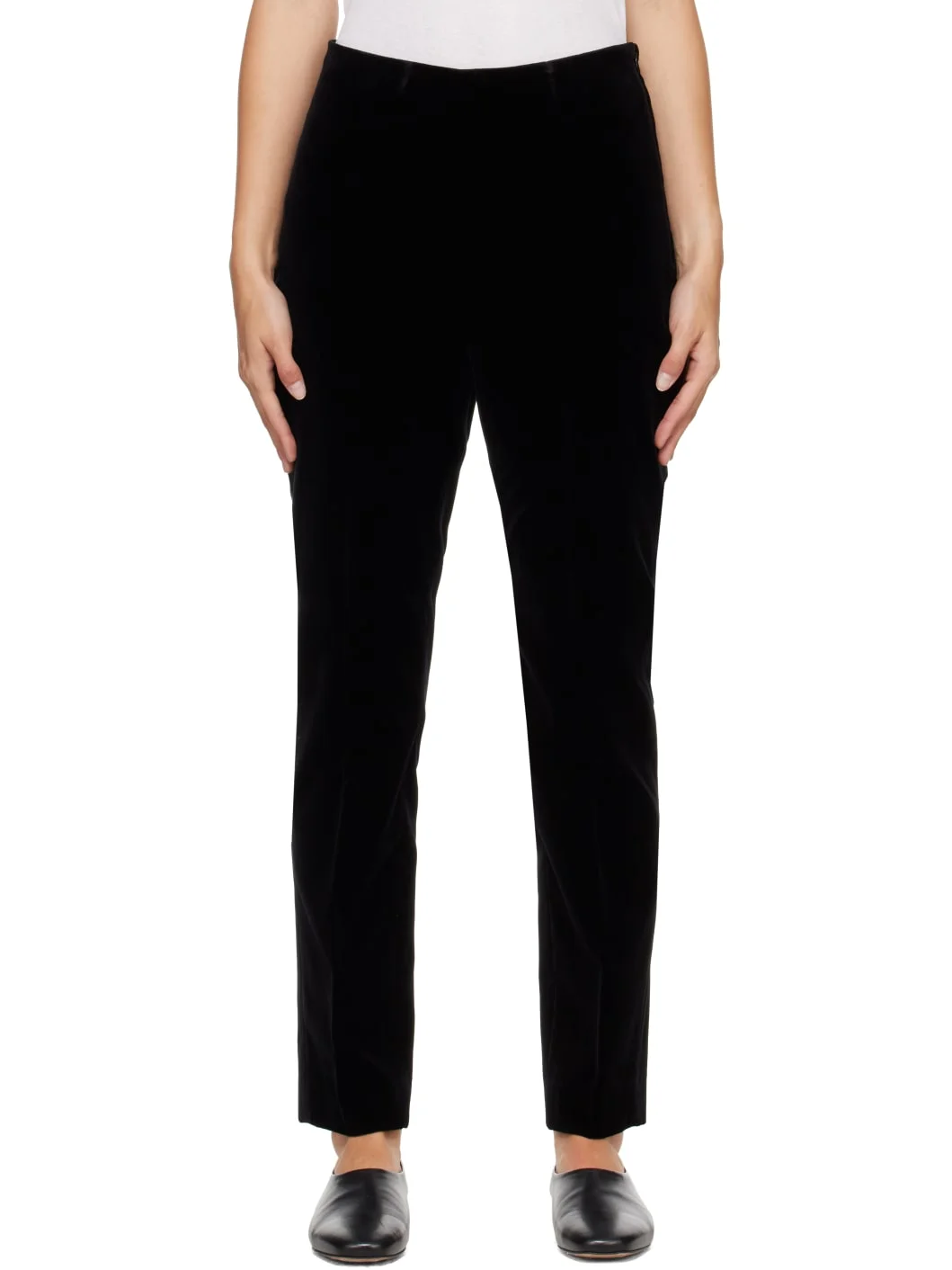 Black Cigarette Leg Velvet Trousers - 1