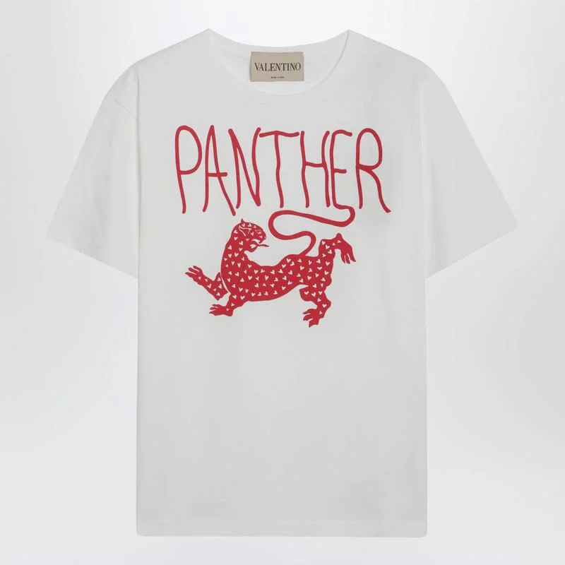 Valentino Garavani Ivory T-Shirt With Panther Print - 1