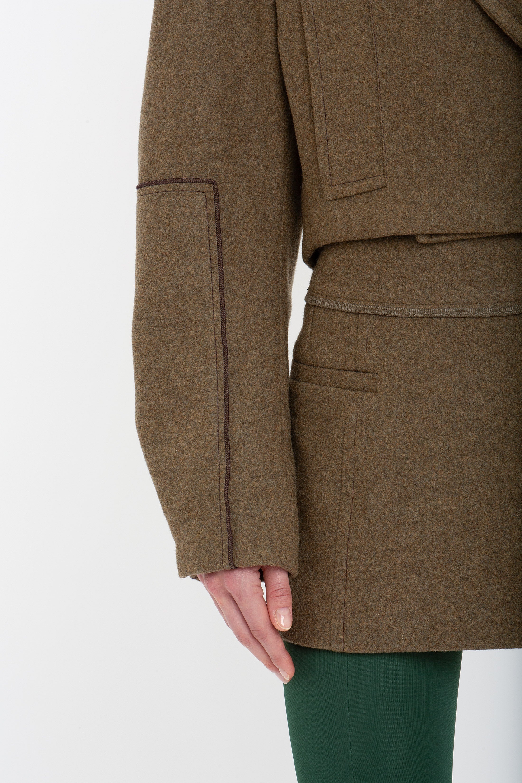 Cropped Pea Coat In Khaki - 5