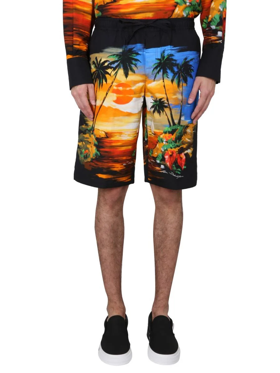 DOLCE & GABBANA BERMUDA SHORTS WITH HAWAII PRINT - 1